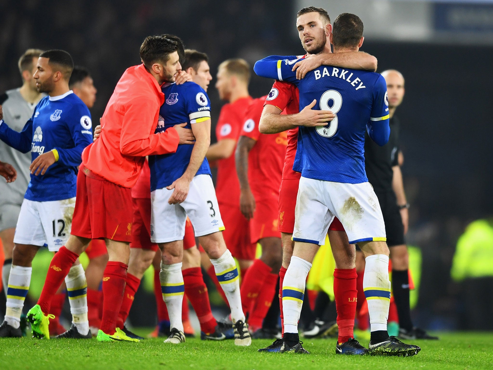 Barkley apologised to Henderson after the match as the two embraced on the Goodison Park pitch