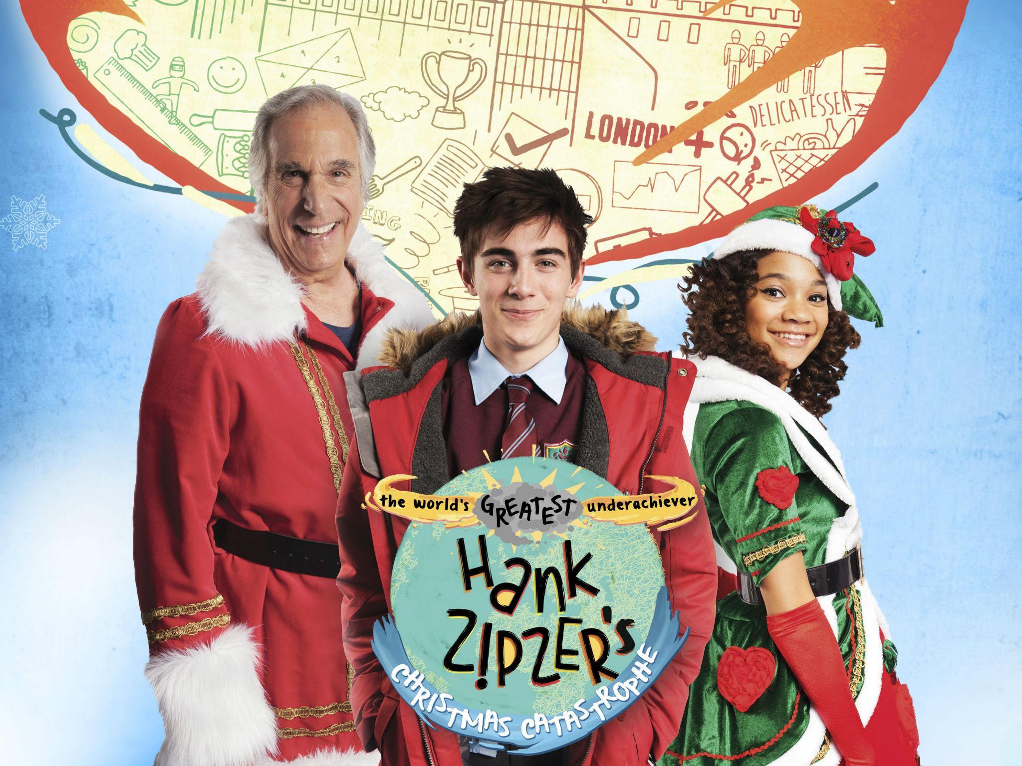 Mr Rock (Henry Winkler), Hank Zipzer (Nick James) and Hayden Chase (Kylee Russell) star in ‘Hank Zipzer’s Christmas Catastrophe’