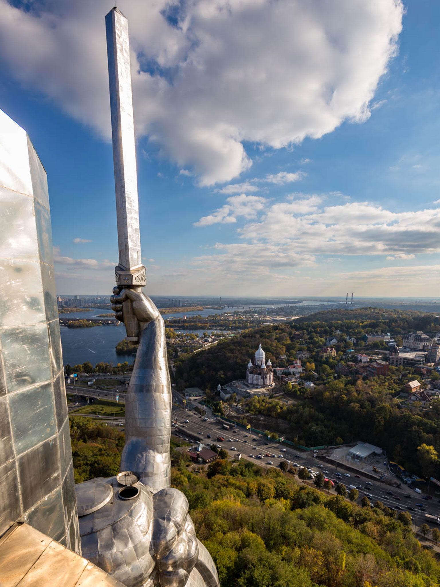 View from the top: behind the shield of the Mother Motherland statue