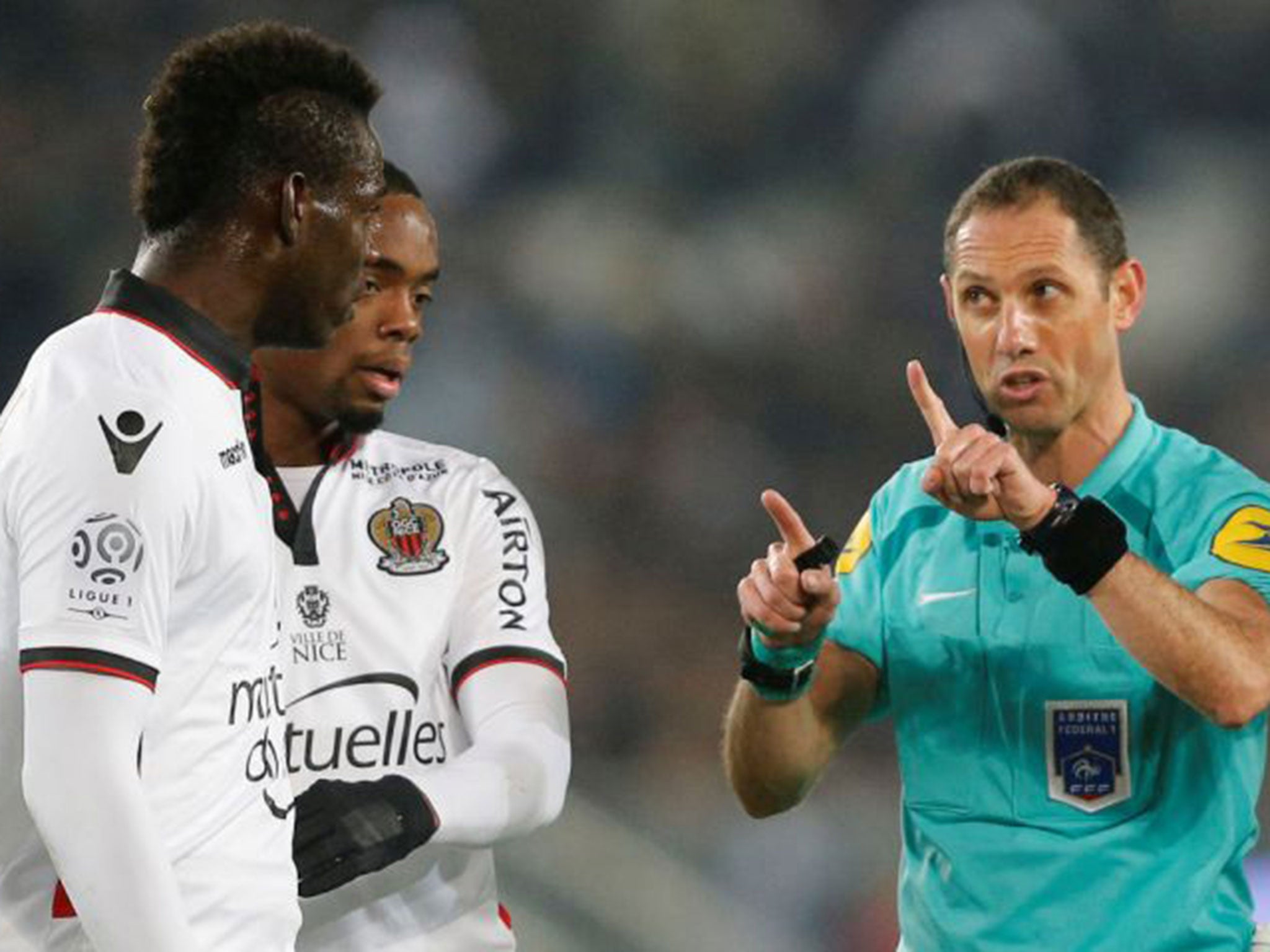 Balotelli was warned by referee Mikael Lesage earlier in the match