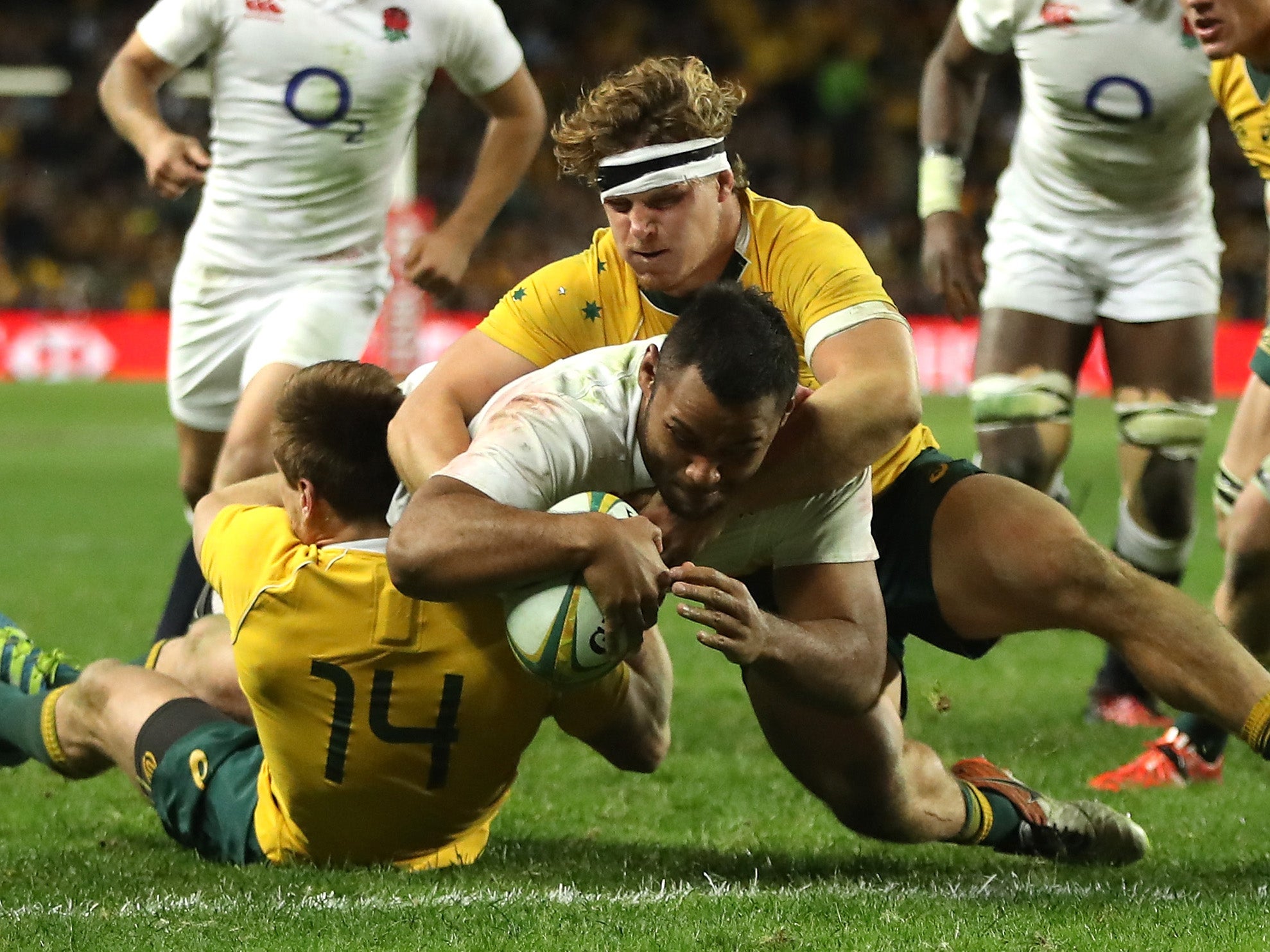 Billy Vunipola thunders over against Australia in Sydney