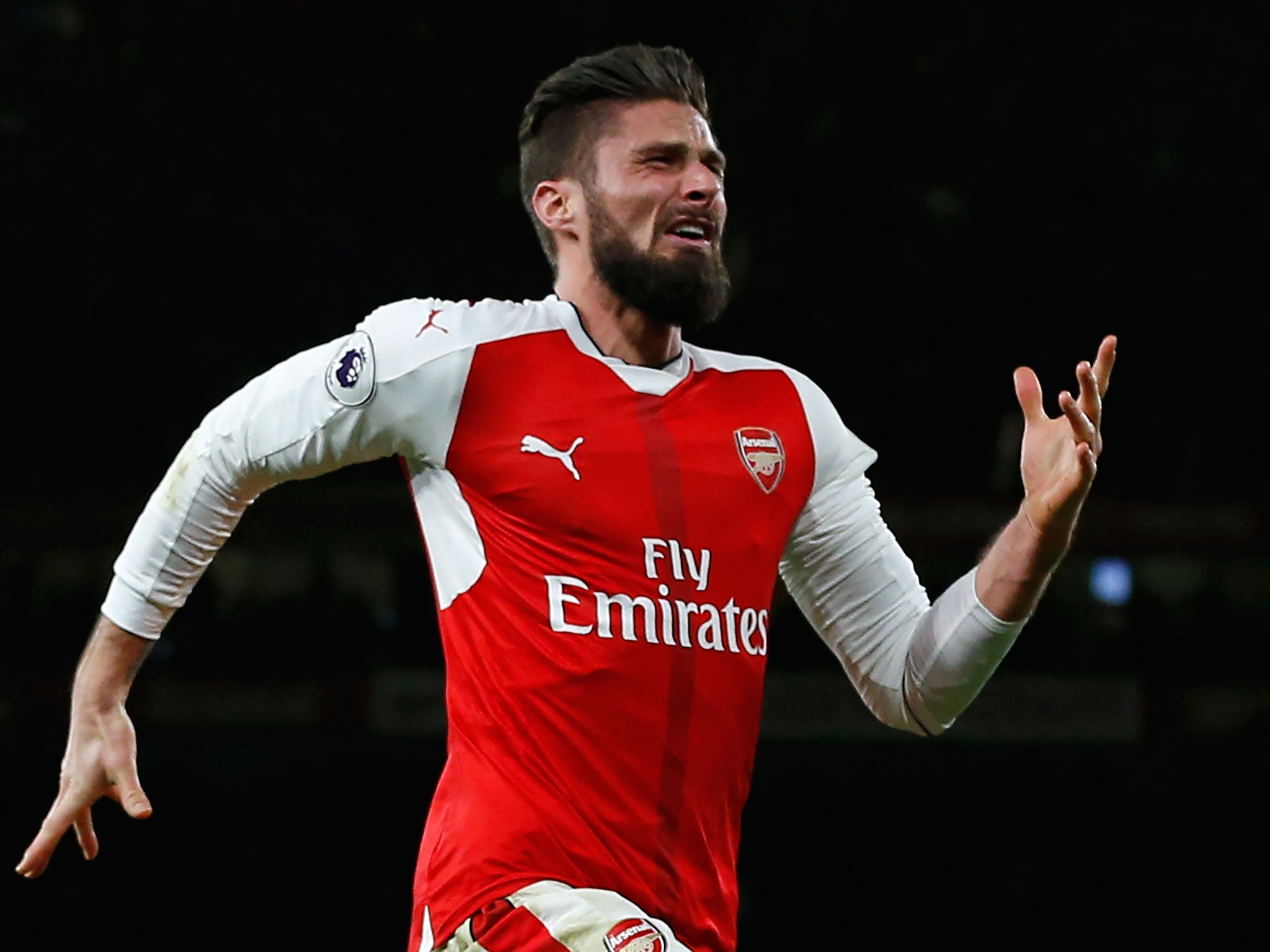 Olivier Giroud celebrates after his goal secures Arsenal a 1-0 victory over West Brom