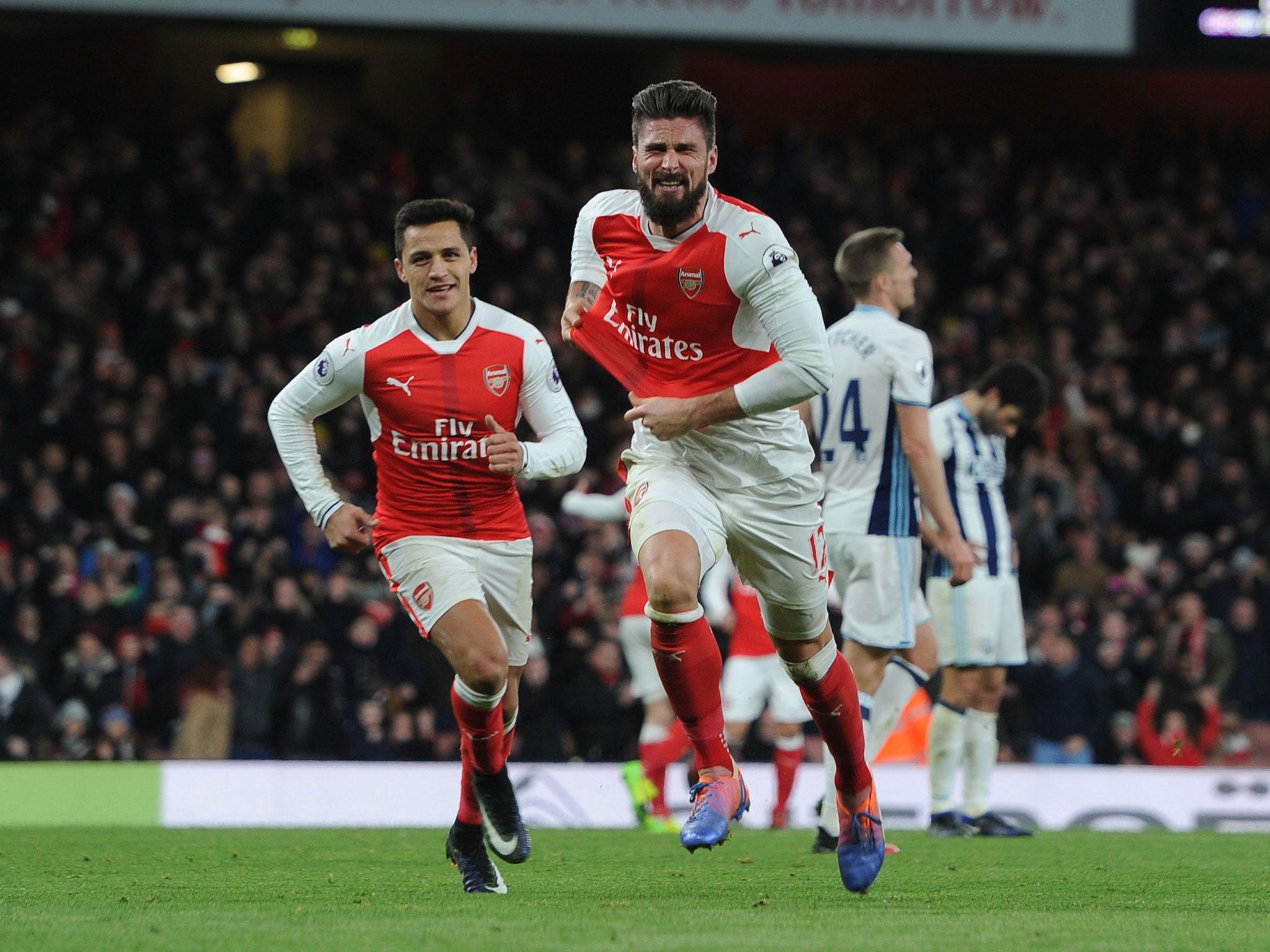 Olivier Giroud celebrates after scoring Arsenal's winning goal against West Brom