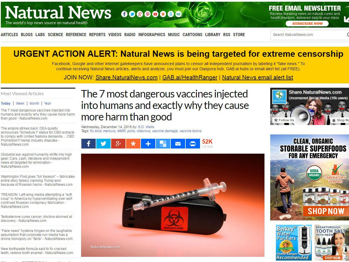 The front page of naturalnews.com earlier this month