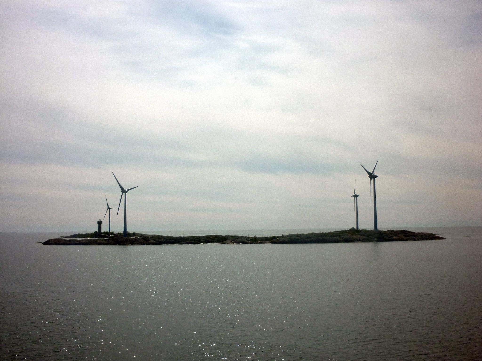 Wind turbines at the island of Mariahamn between Sweden and Finland