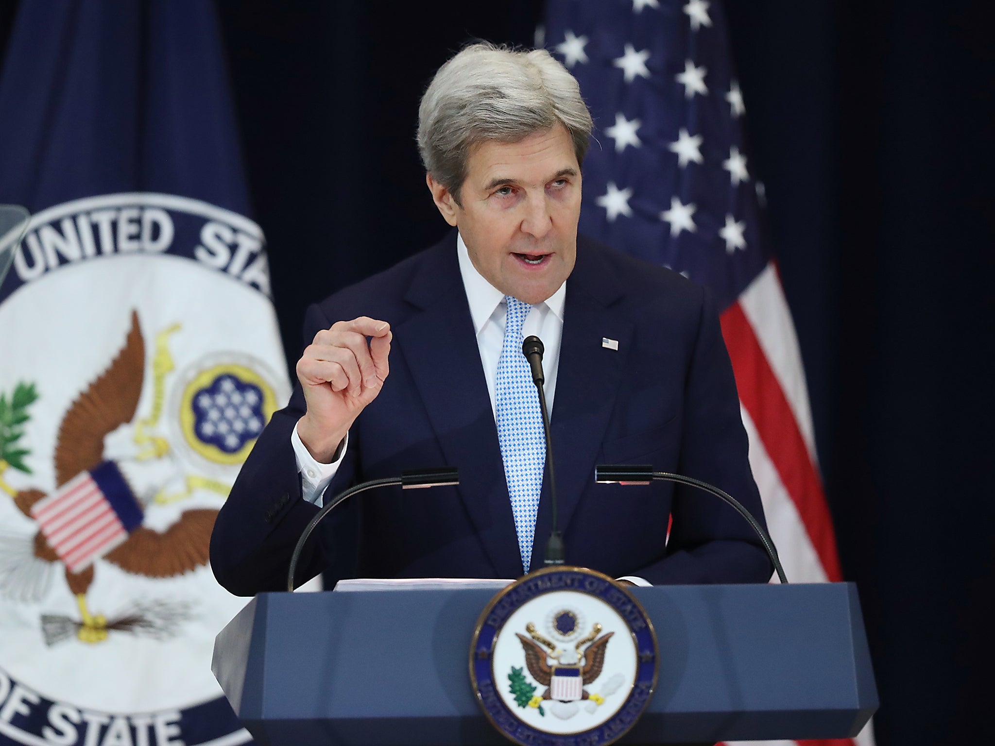 Secretary of State John Kerry speaks about Israeli-Palestinian policy