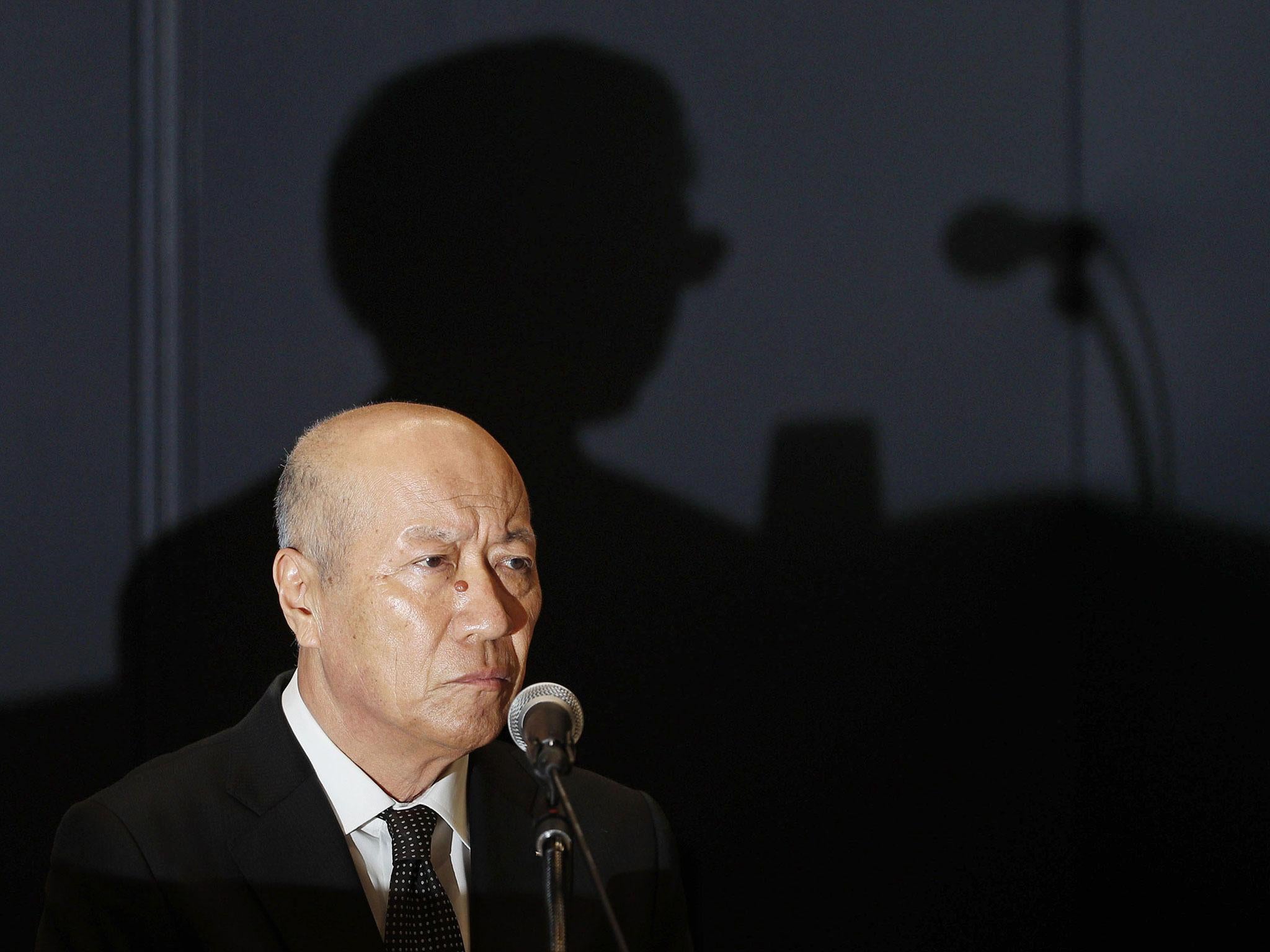 Tadashi Ishii attends a press conference at the company's headquarters in Tokyo