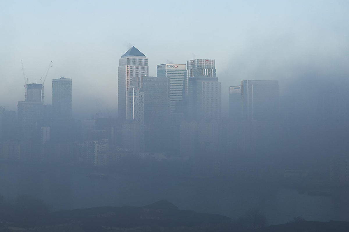 Heavy fog clouds over Canary Wharf