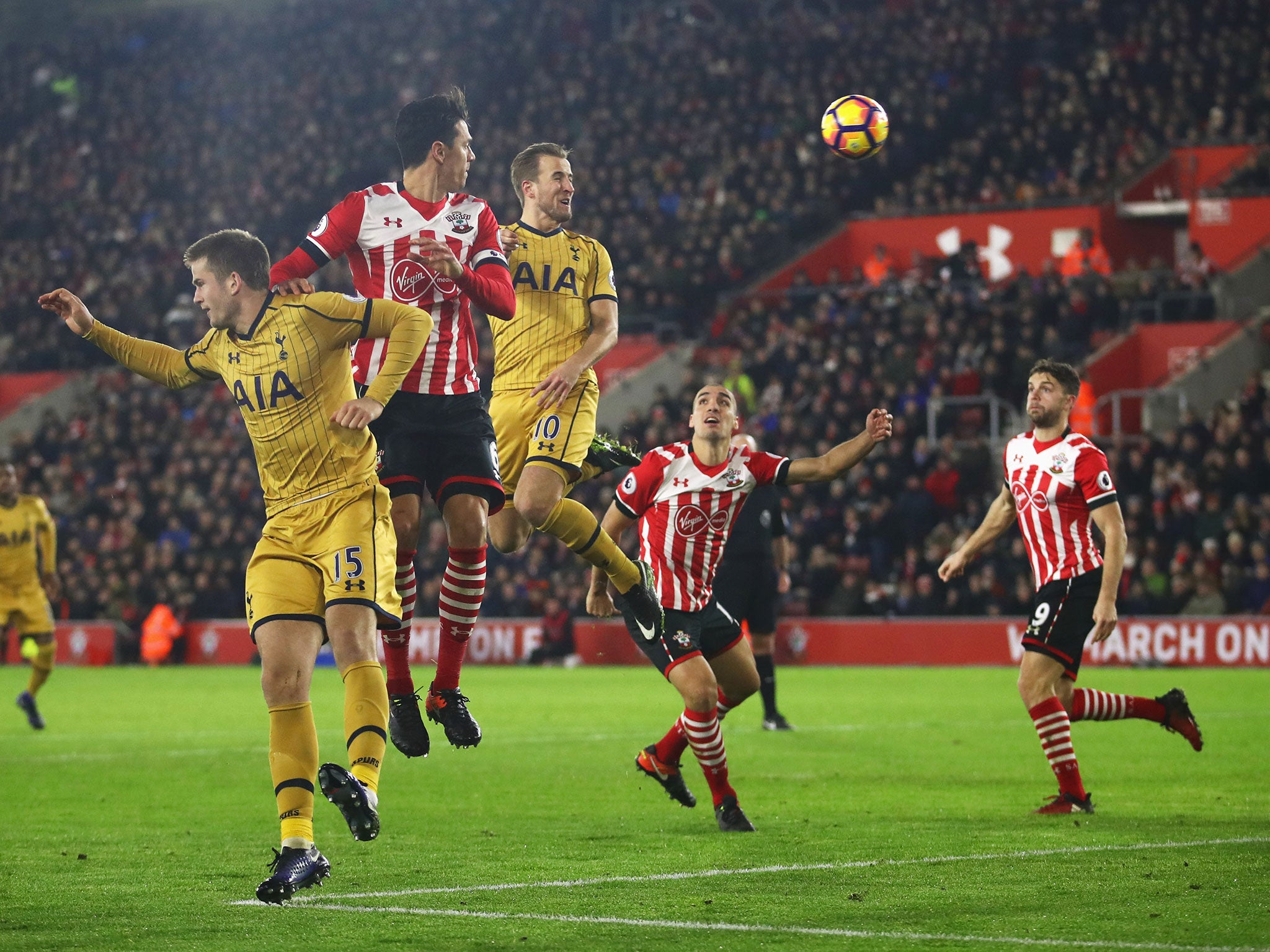 Kane puts Spurs ahead at St Mary's with his headed effort