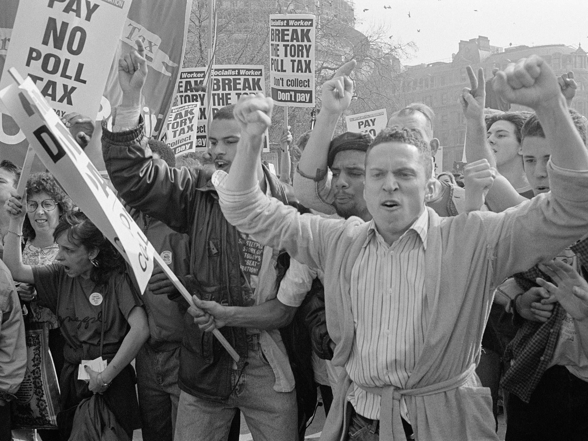 Protestors at a demonstration against the poll tax on 31 March 1990 in London