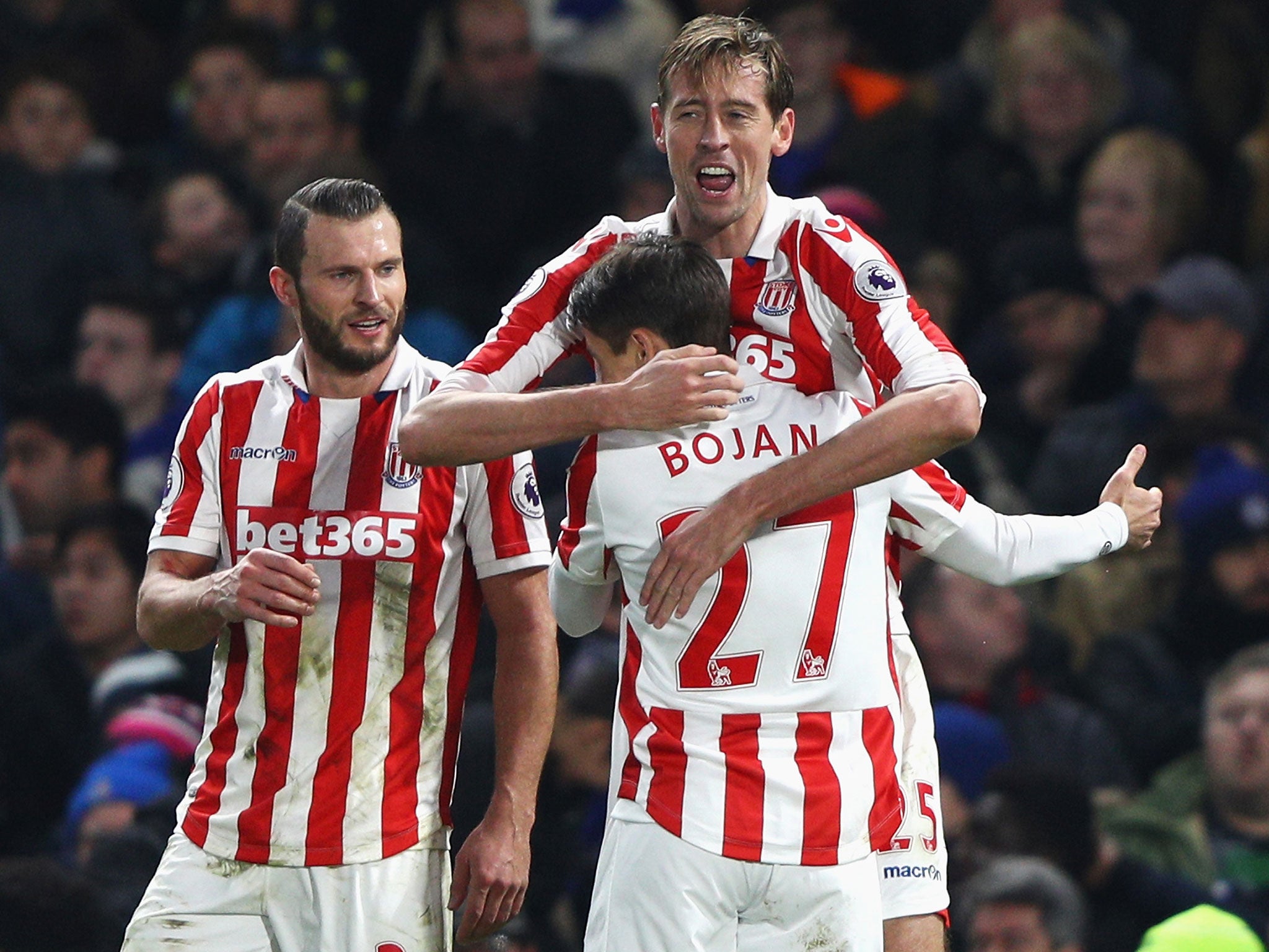 Stoke celebrate Peter Crouch's equaliser to make it 2-2