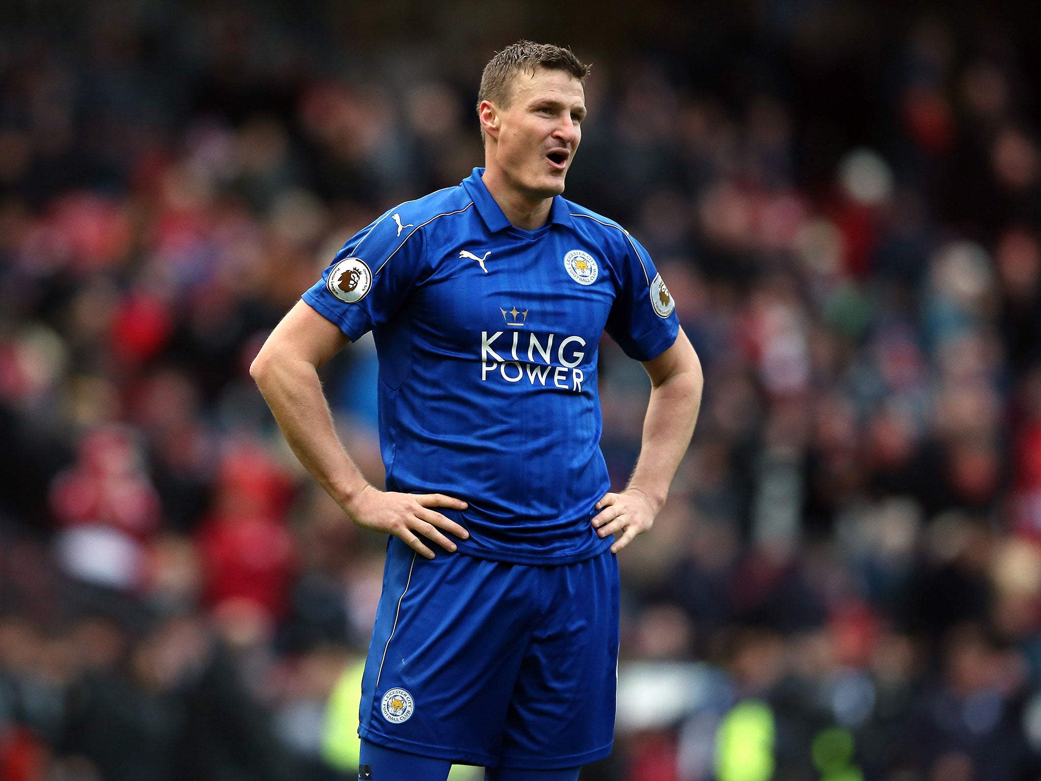 Defender Robert Huth reacts to a missed Leicester chance