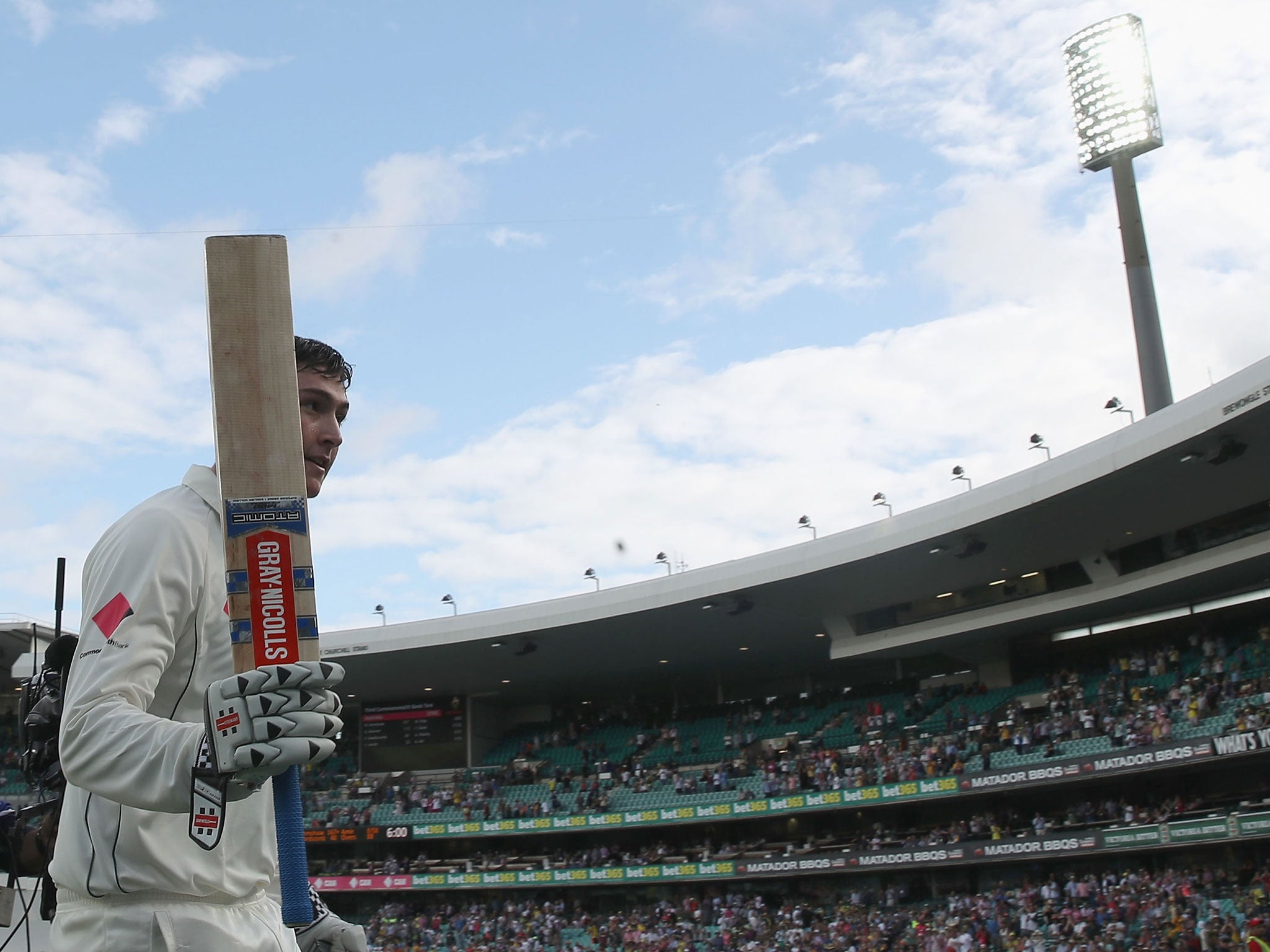 Matt Renshaw salutes the crowd after his maiden century