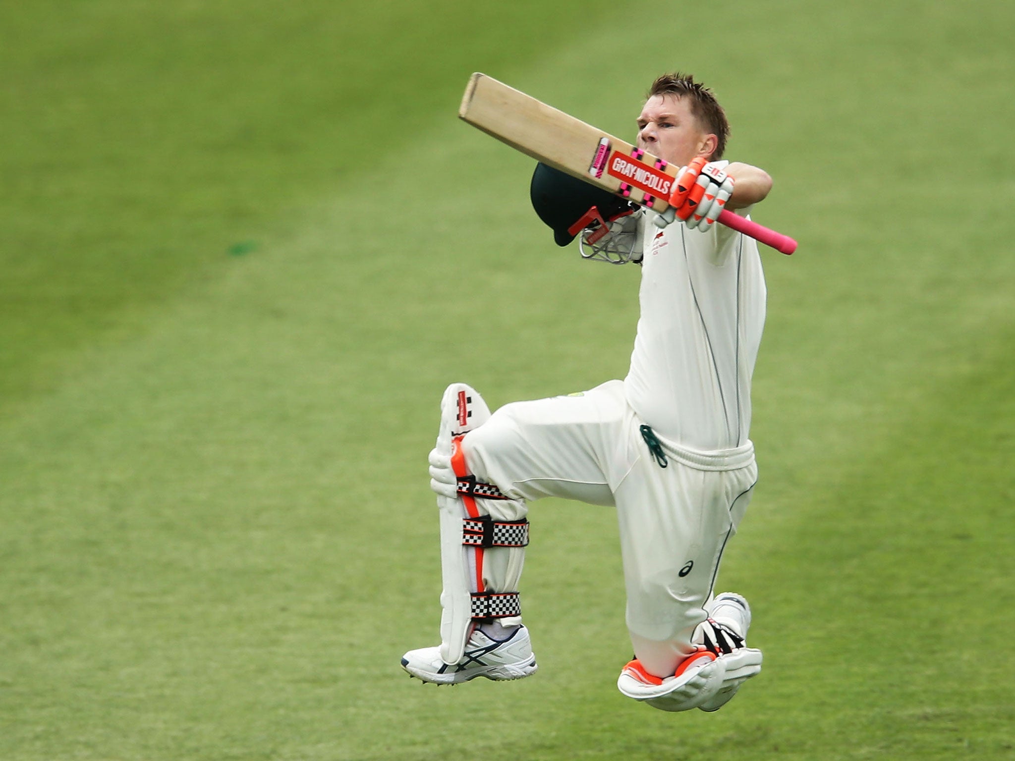 David Warner celebrates his first-session century for Australia