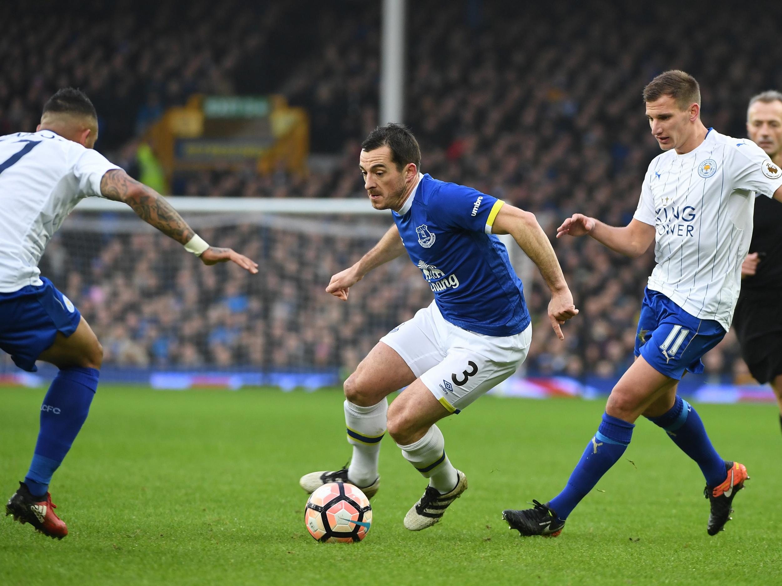 Leighton Baines struggled to break through Leicester's defence