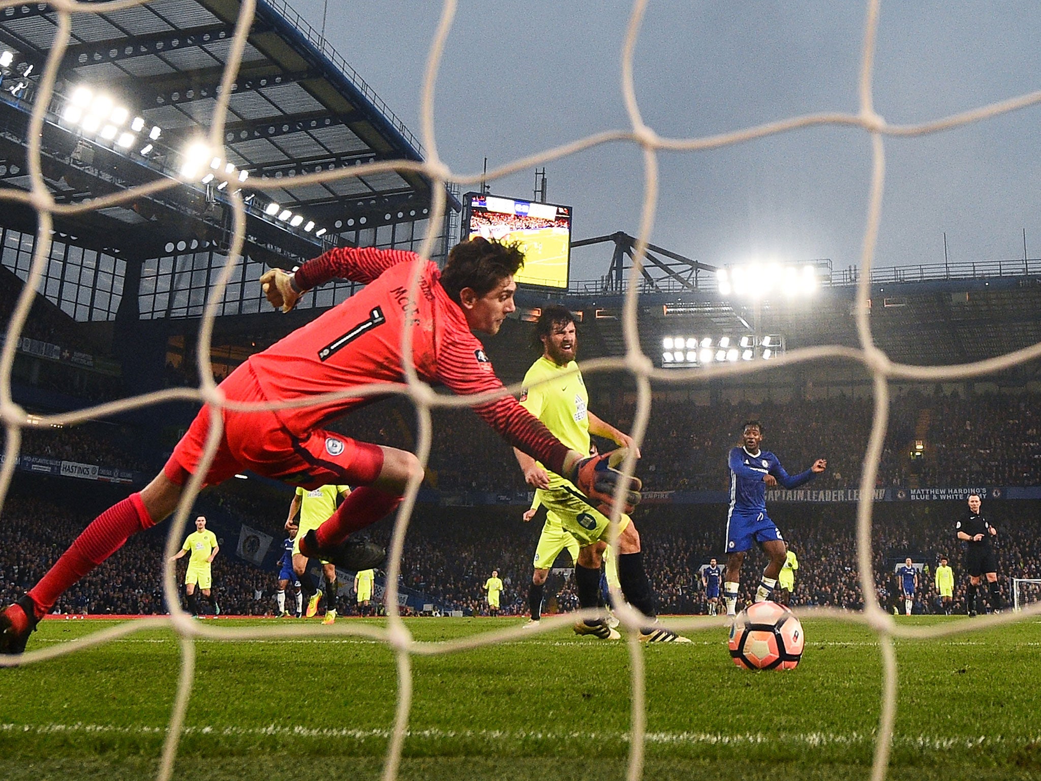 Michy Batshuayi scores his side's two minutes before the break at Stamford Bridge