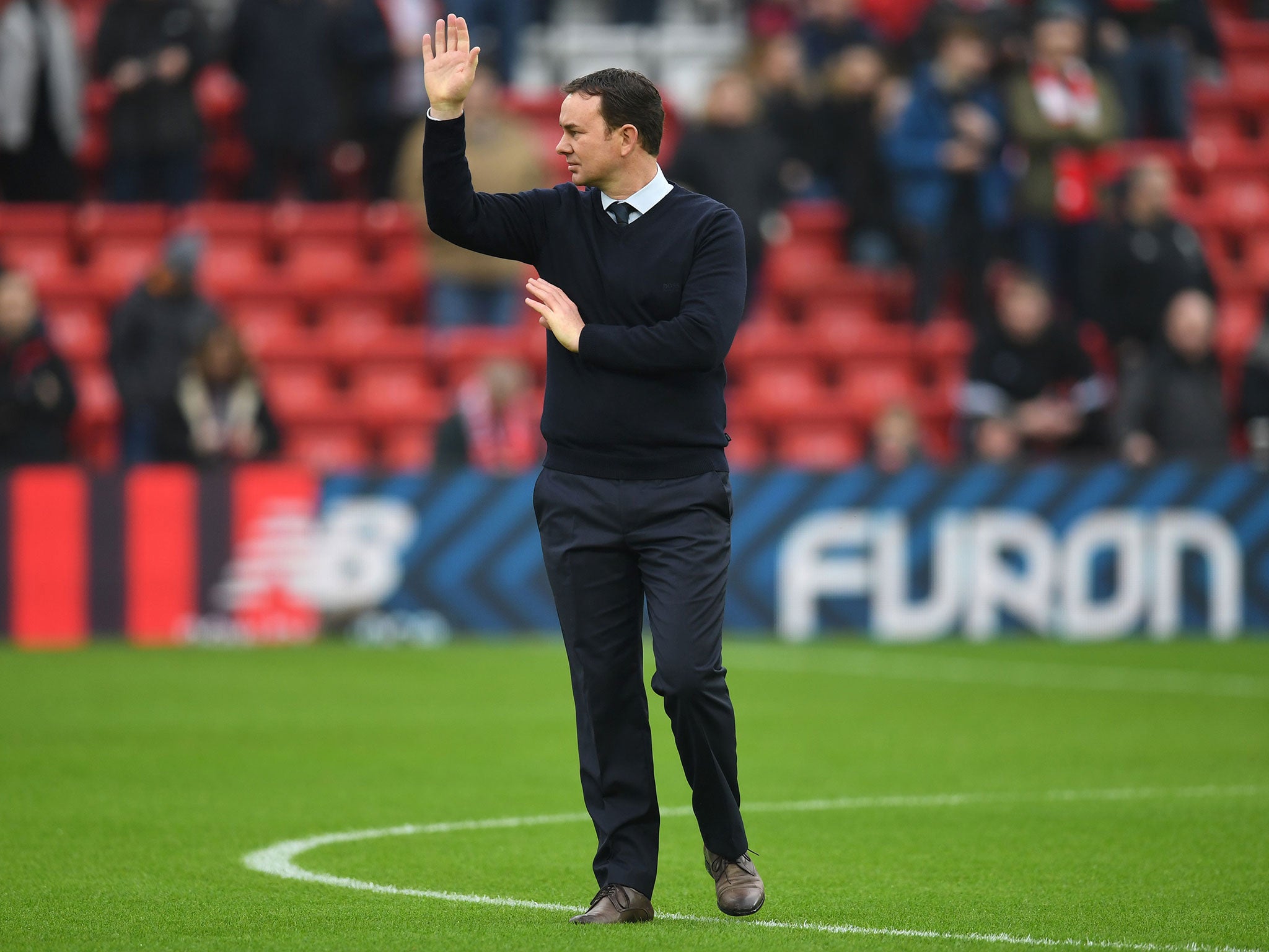 Derek Adams after the final whistle at Anfield