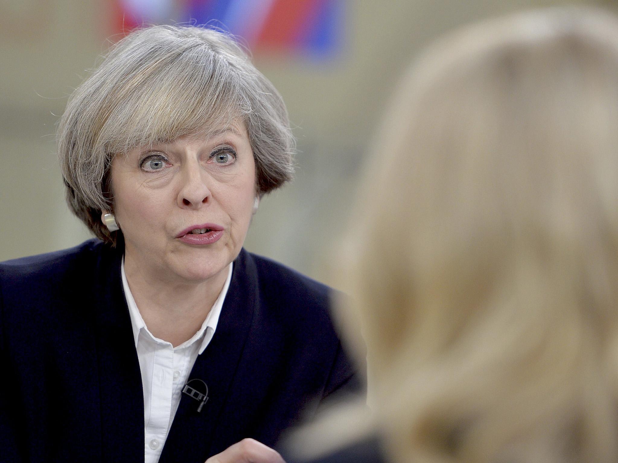 Theresa May being interviewed by Sophy Ridge on Sky News, during Ridge on Sunday