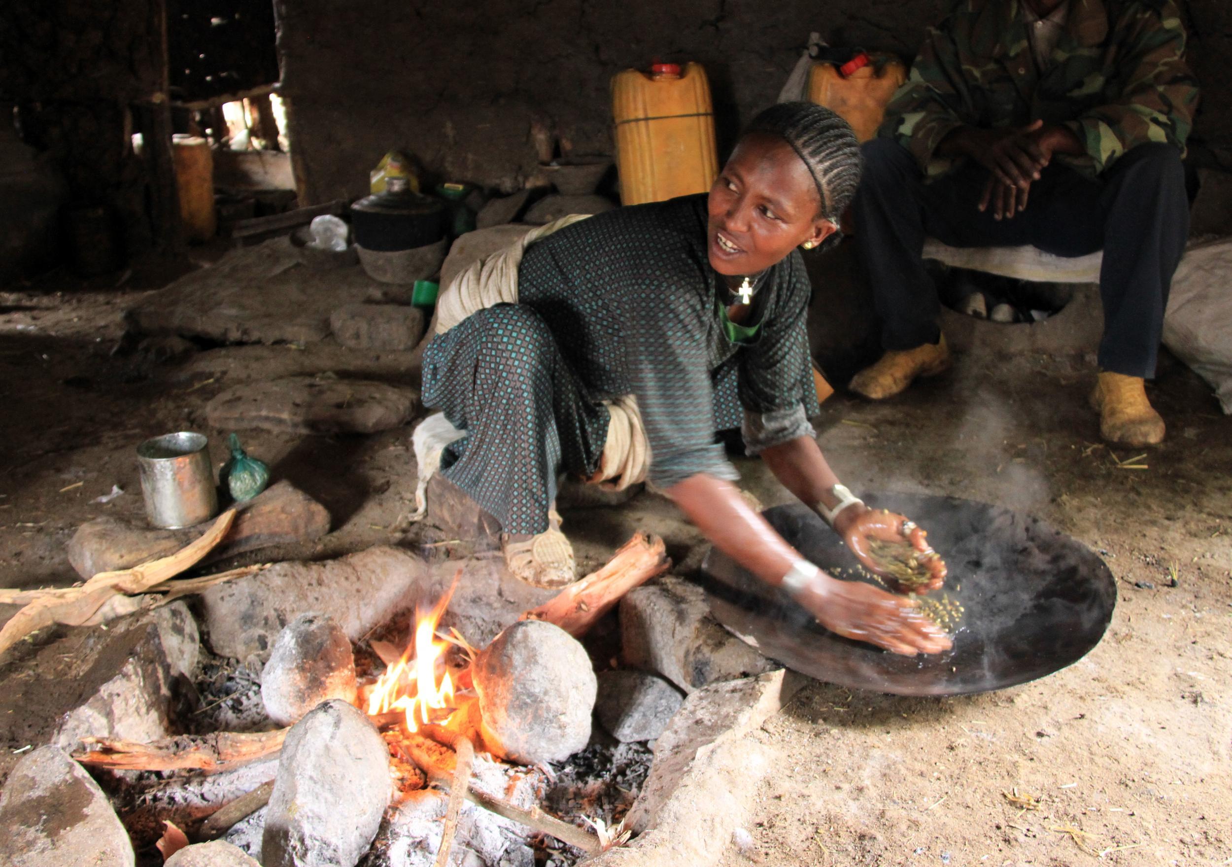 A traditional Ethiopian coffee ceremony in a village near the Simiens