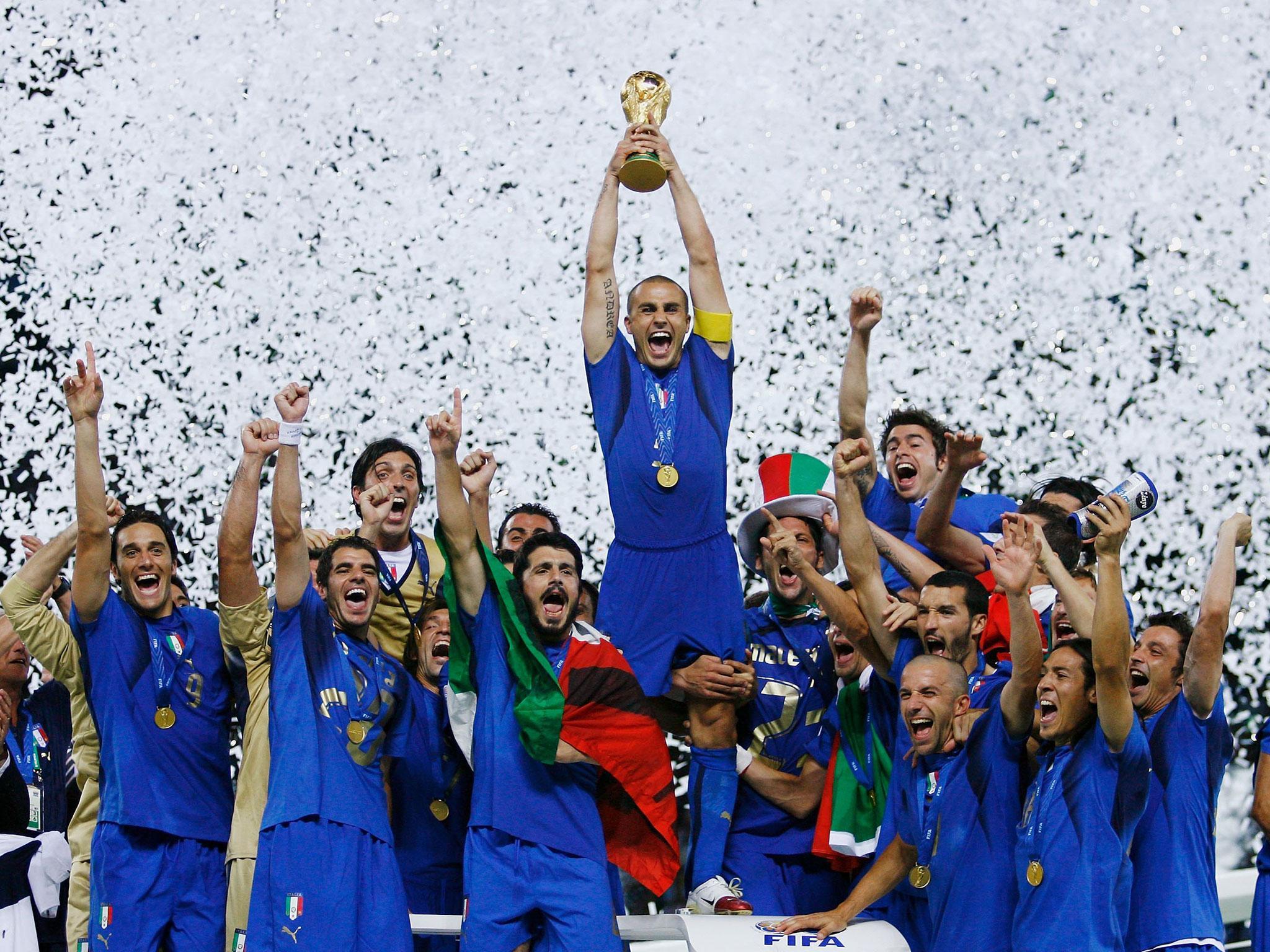 Italy captain Fabio Cannavaro lifts the World Cup in 2006