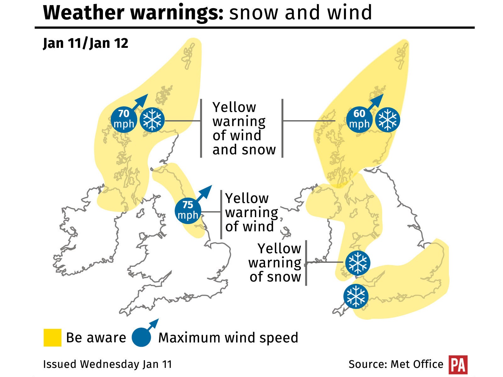 Weather warnings have been issued around the country