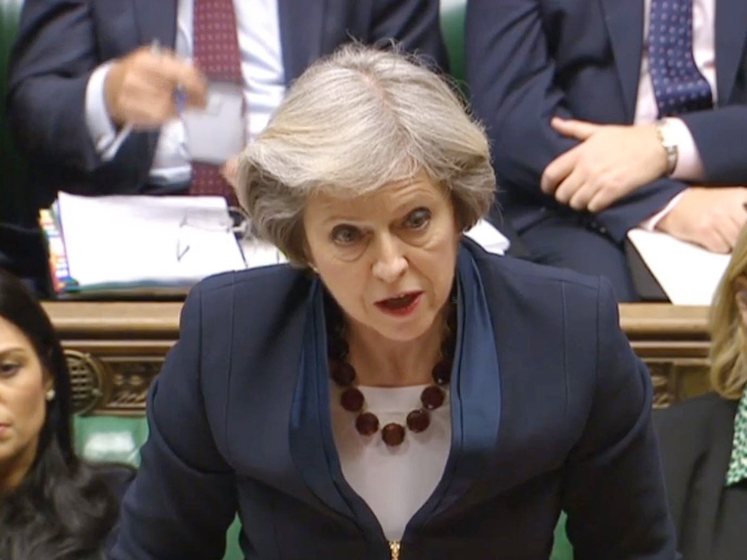 Theresa May speaks during Prime Minister’s Questions in the House of Commons