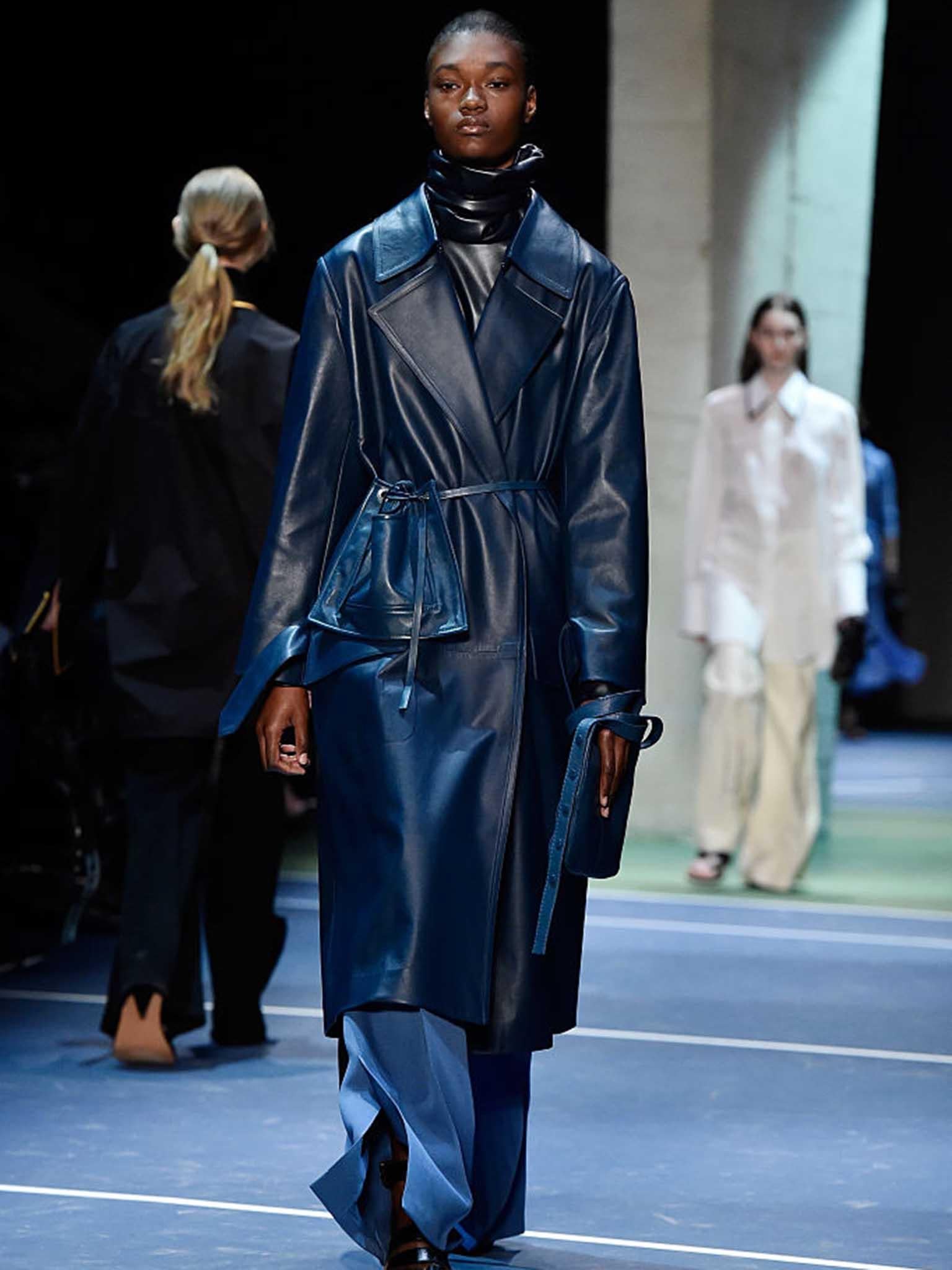 Trench coats came in blue leather at Balenciaga for autumn/winter 2016 (Getty)