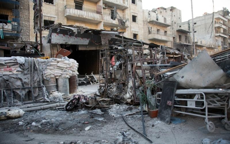 The wreckage of a destroyed hospital in Aleppo