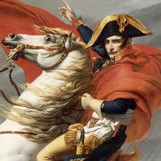 The Little Corporal, depicted in ‘Napoleon Crossing the Alps’ by Jacques-Louis David (1802)