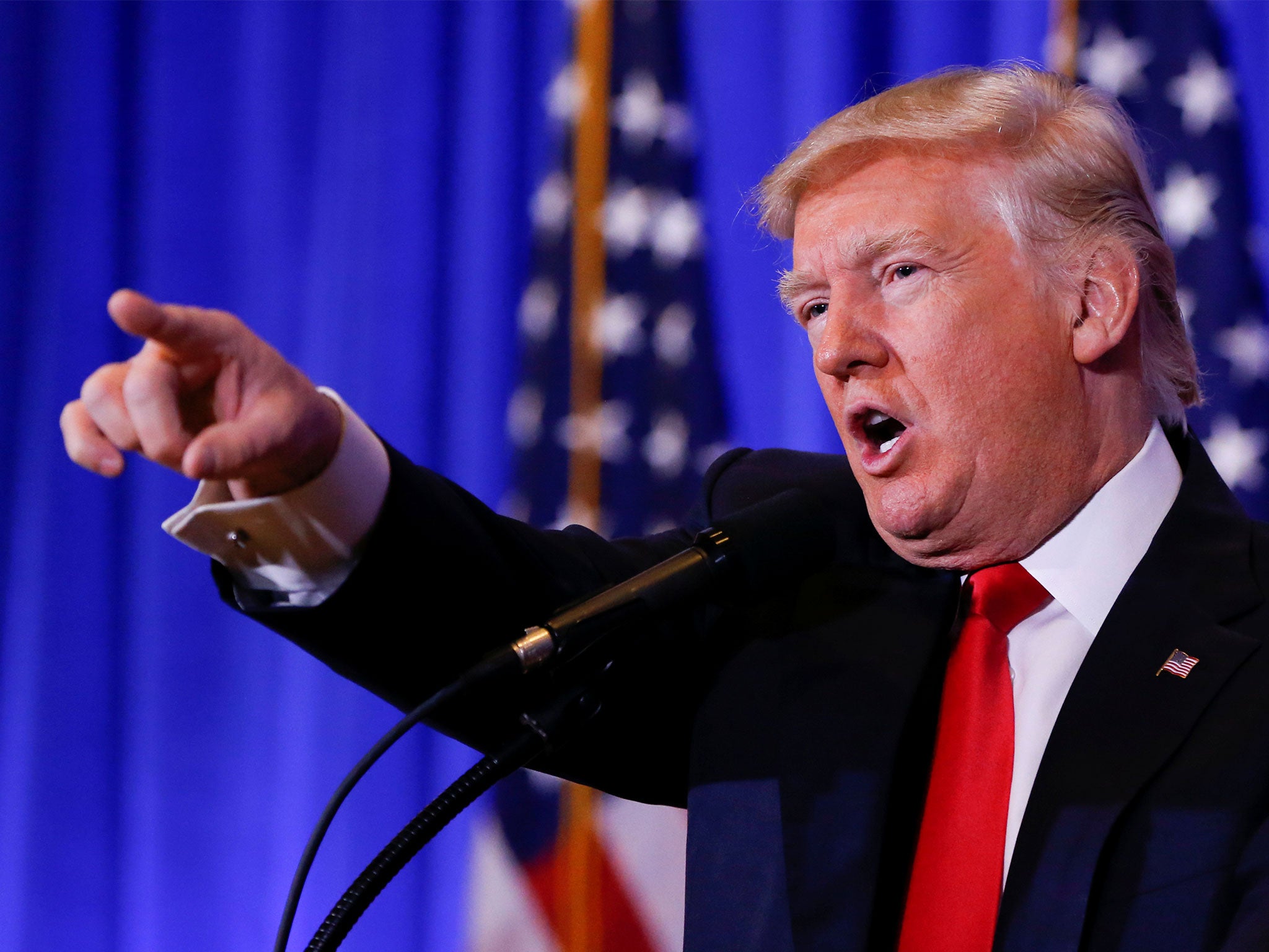 US President-elect Donald Trump speaks during a press conference in Trump Tower