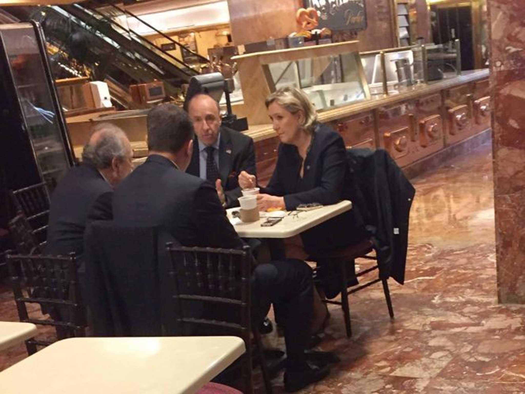 Pictures posted on social media showed Ms Le Pen holding a meeting in a public area of the building