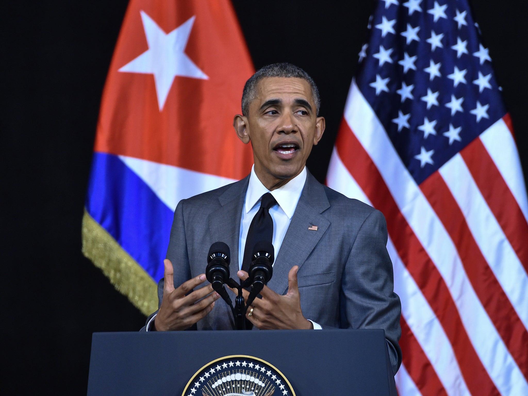 Obama delivers a speech at the Gran Teatro de la Habana in March