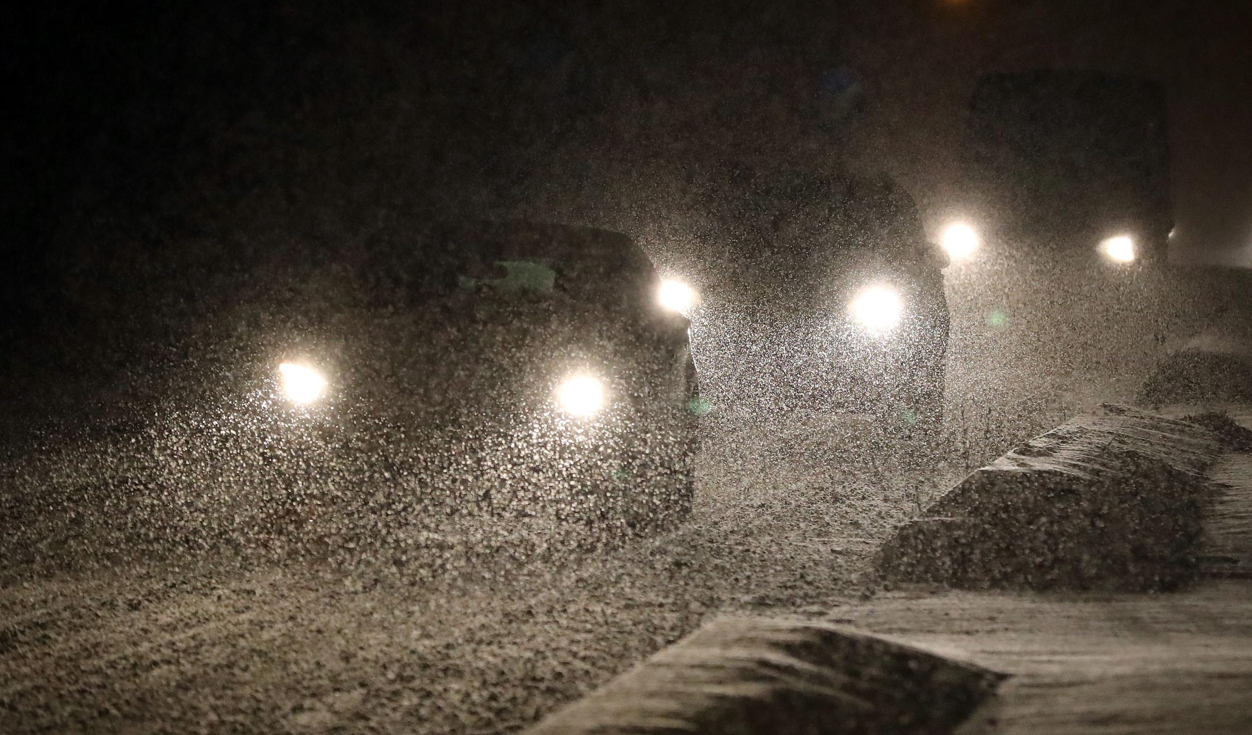 Falling snow and icy roads led to dangerous driving conditions