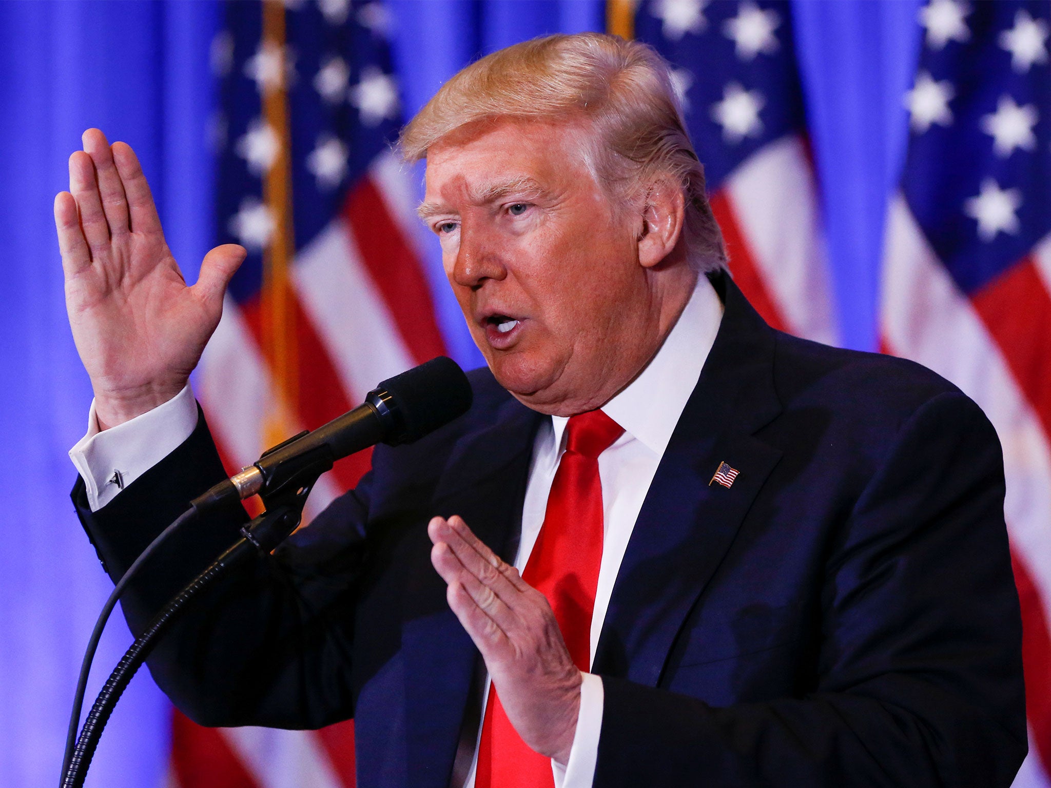 US President-elect Donald Trump speaks during a press conference in Trump Tower