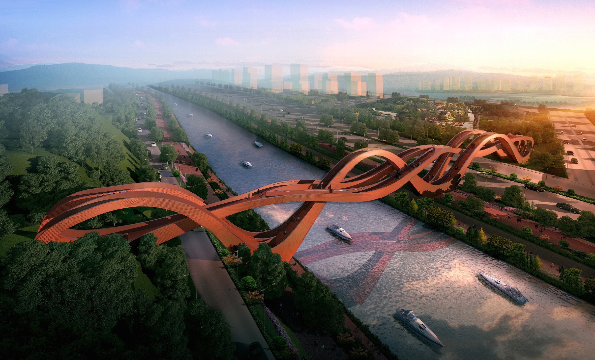 A rendering of the Lucky Knot bridge in Changsha, China