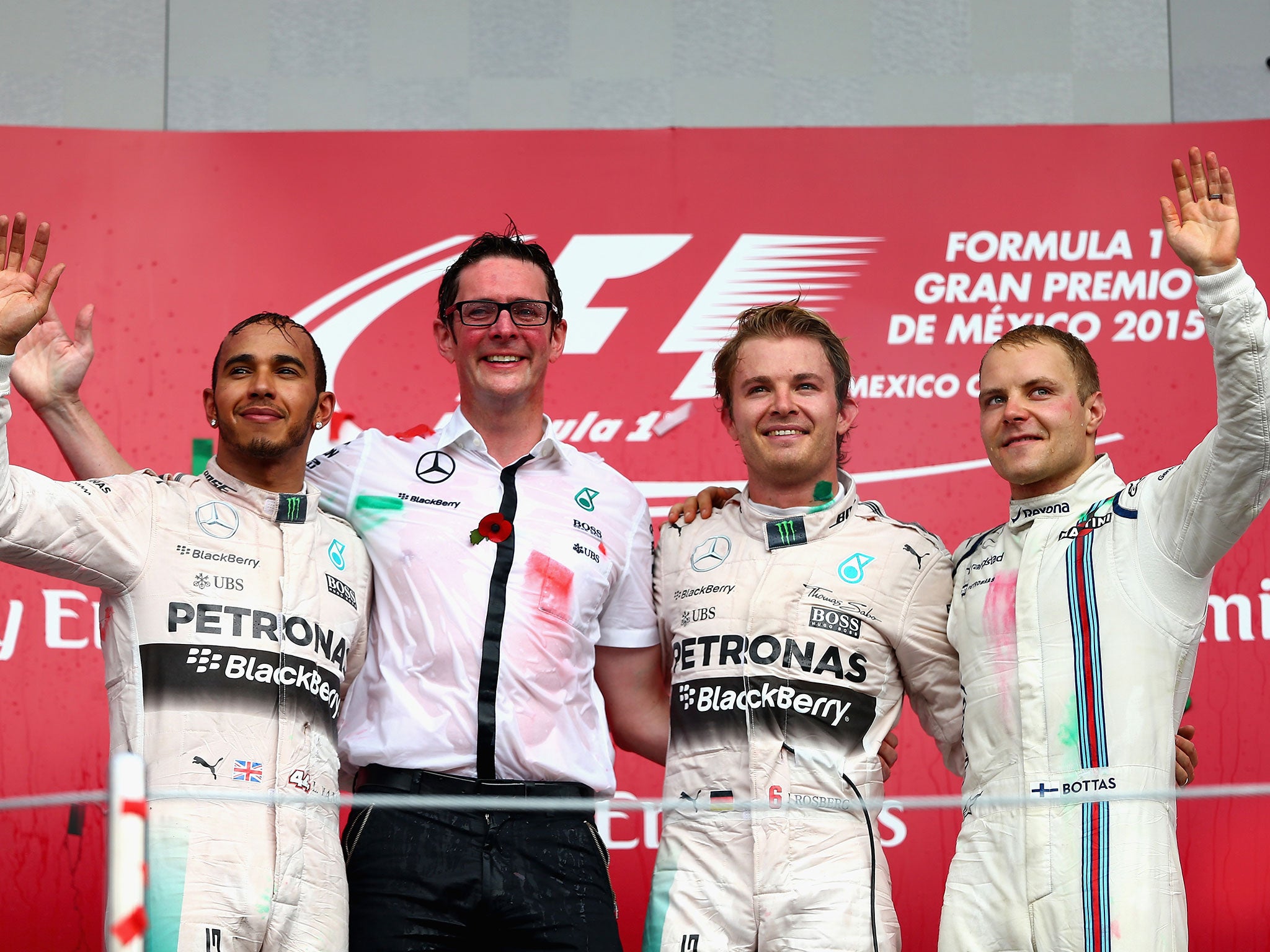 Hamilton's new teammate at Mercedes will be Bottas (right), who replaces Nico Rosberg (centre)