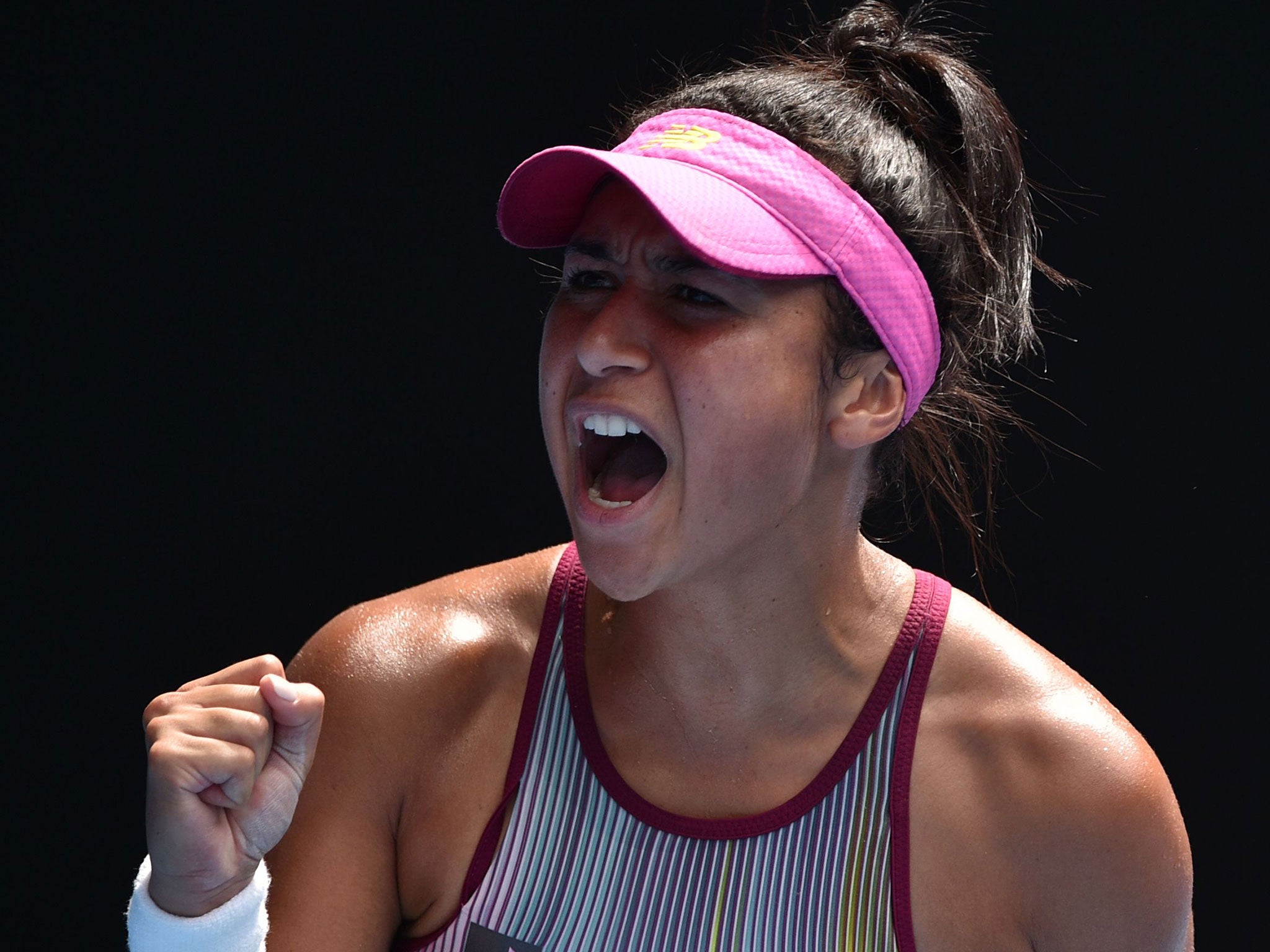 Heather Watson celebrates her first round victory over Samantha Stosur