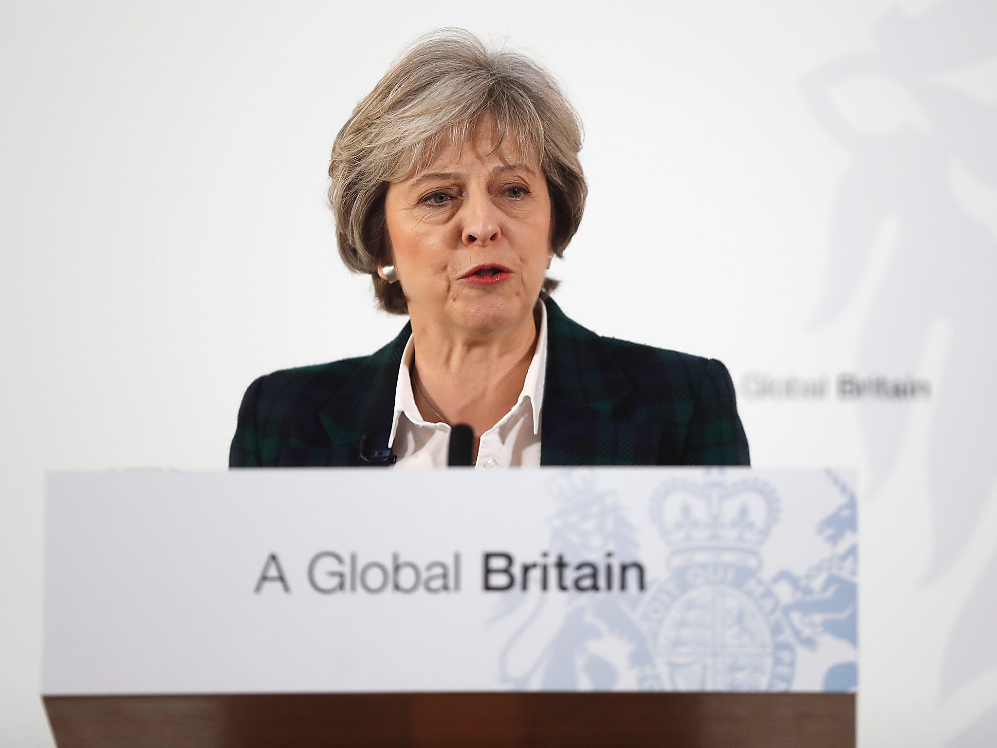 Britain's Prime Minister Theresa May delivers a speech on leaving the European Union at Lancaster House in London