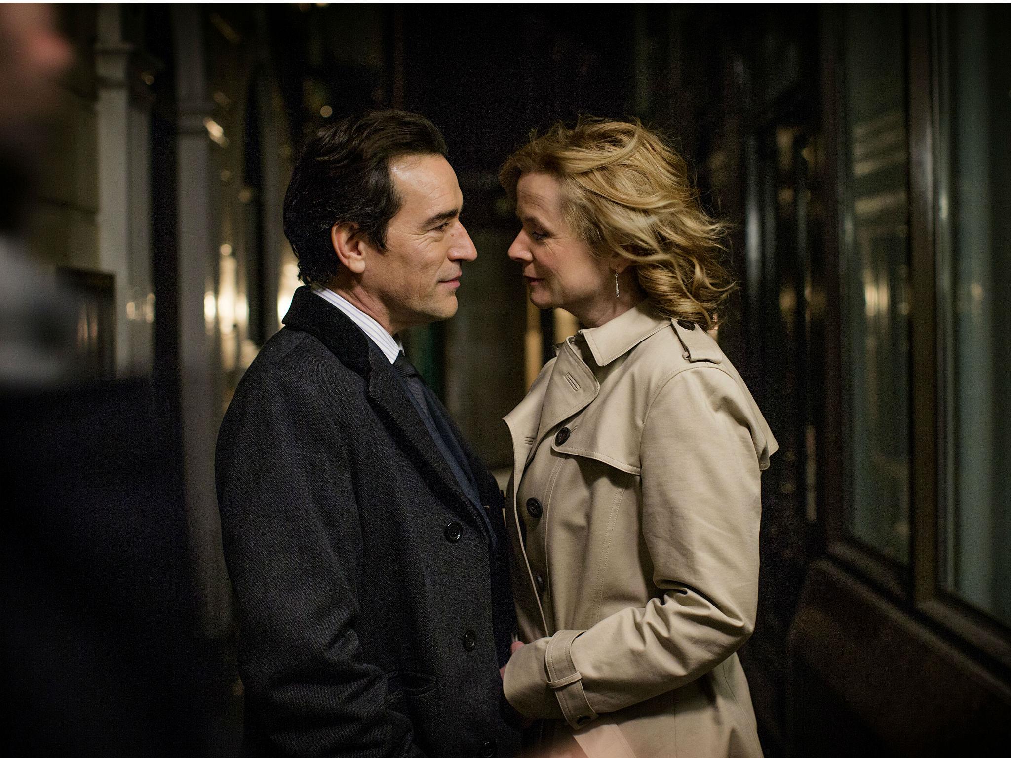 Watson as Yvonne Carmichael, who has steamy sex with stranger, Mark Costley, played by Ben Chaplin in BBC's 'Apple Tree Yard'