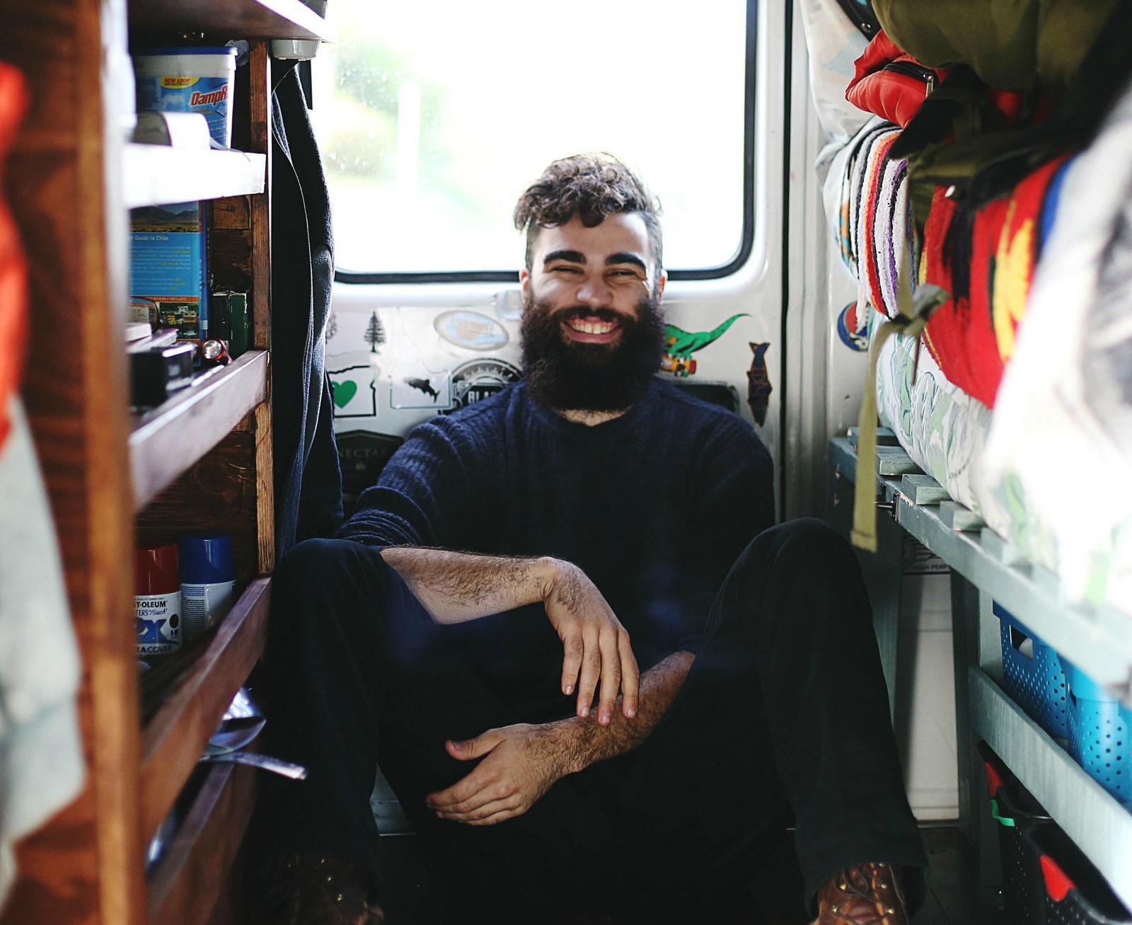 Joseph Carlson's van, a free alternative to Airbnb (with added bed-mate), in Manzanita, Oregon