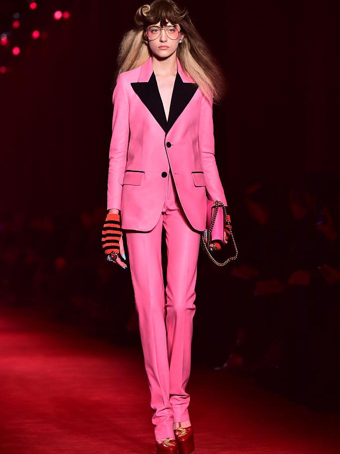 Gucci featured a fancy fuchsia tux