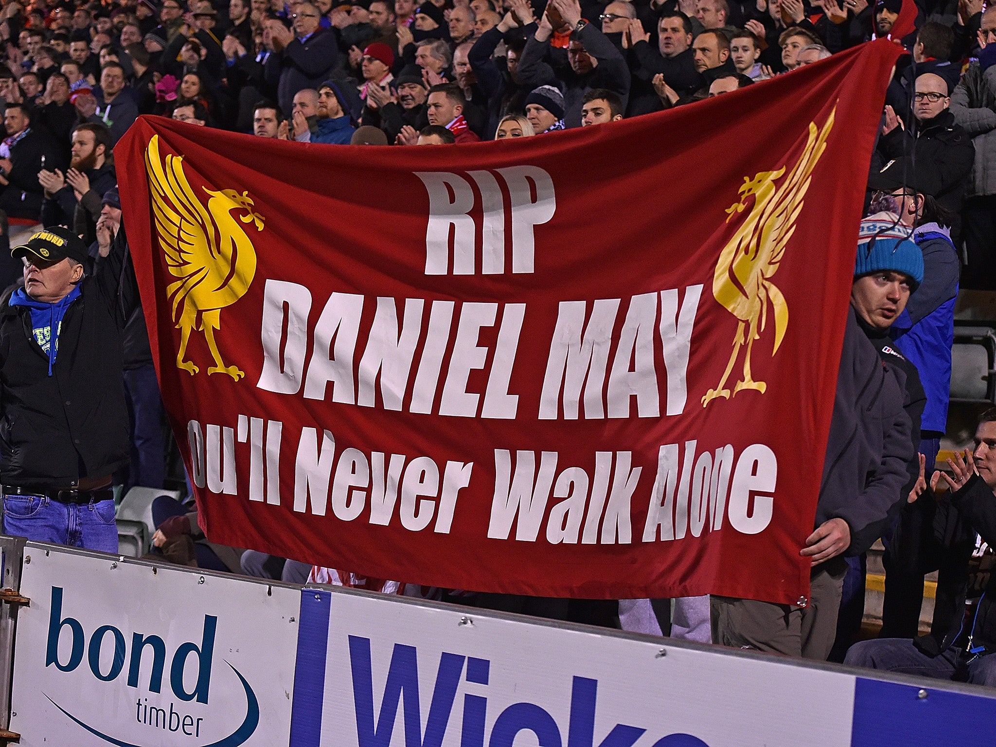 Liverpool's support unfurled a banner to commemorate Daniel May, who passed away while his father attended the Anfield tie