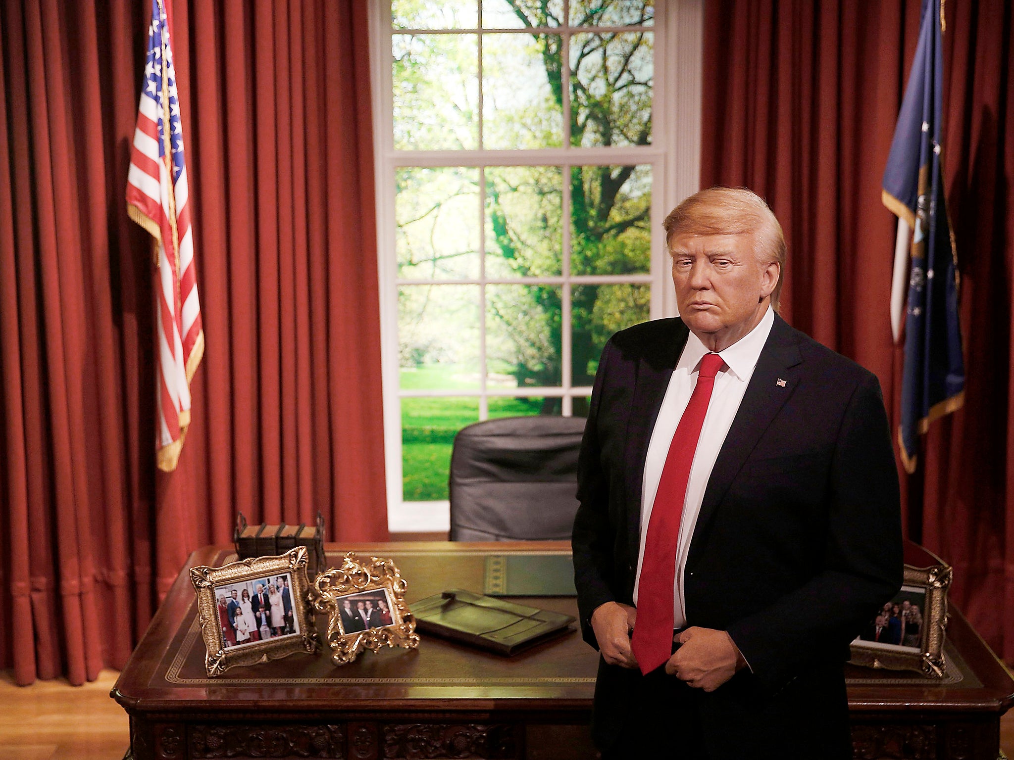 A waxwork of US President-elect Donald Trump, on display at Madame Tussauds in London to mark his inauguration