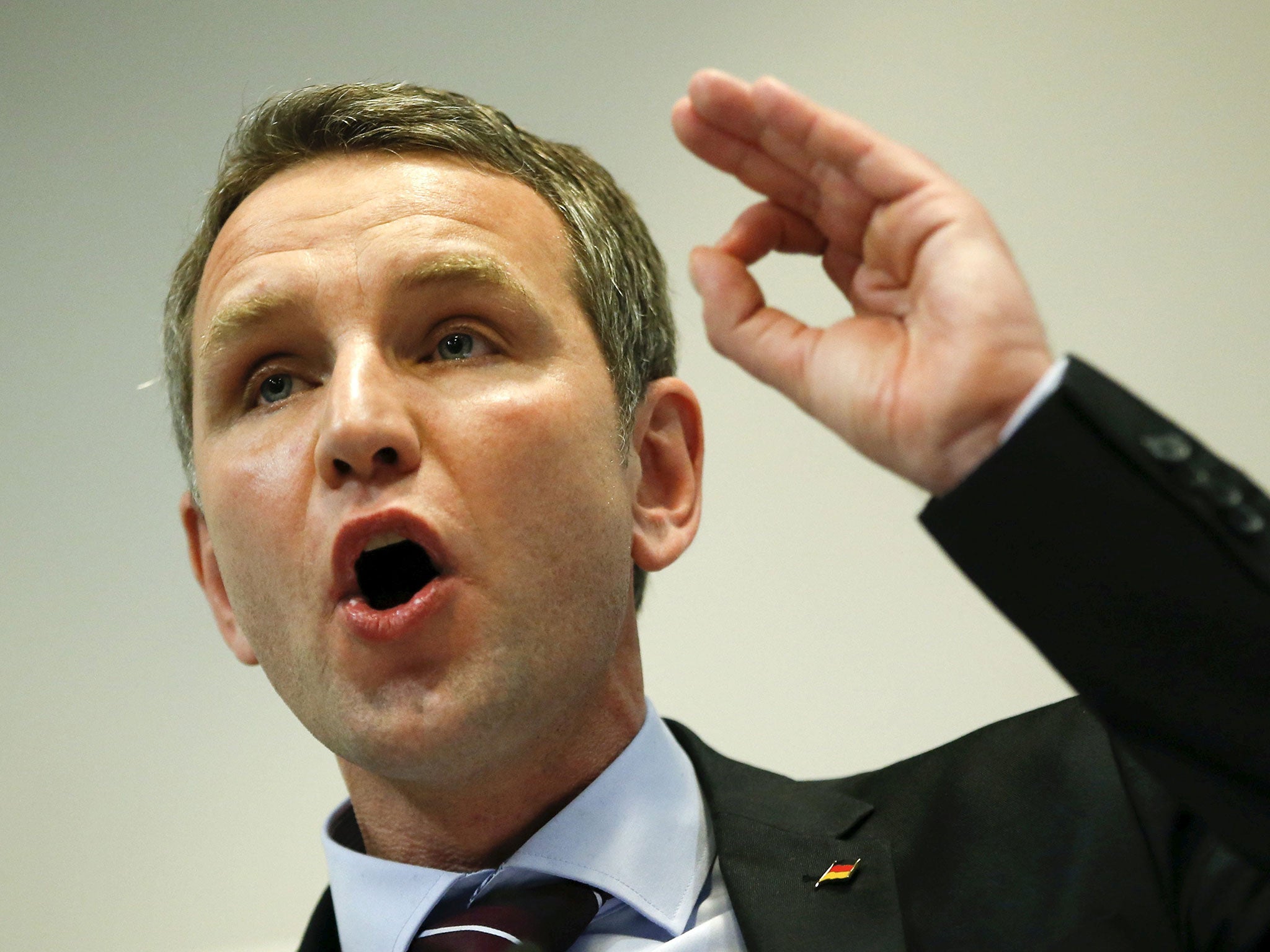 Björn Höcke (centre) marches with AfD members in Raguhn