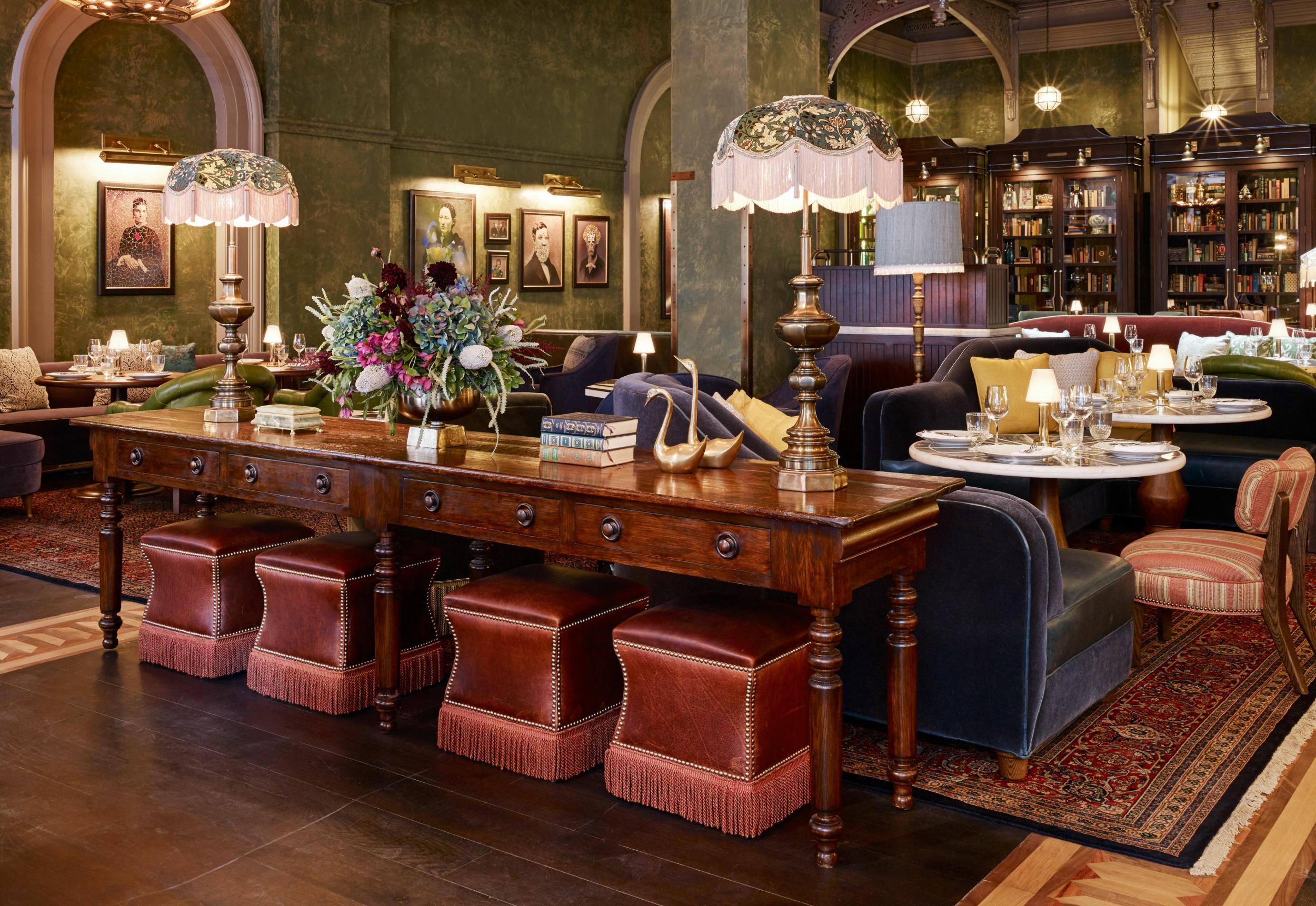 The Beekman's main bar room, which shows off the hotel's cinematic style