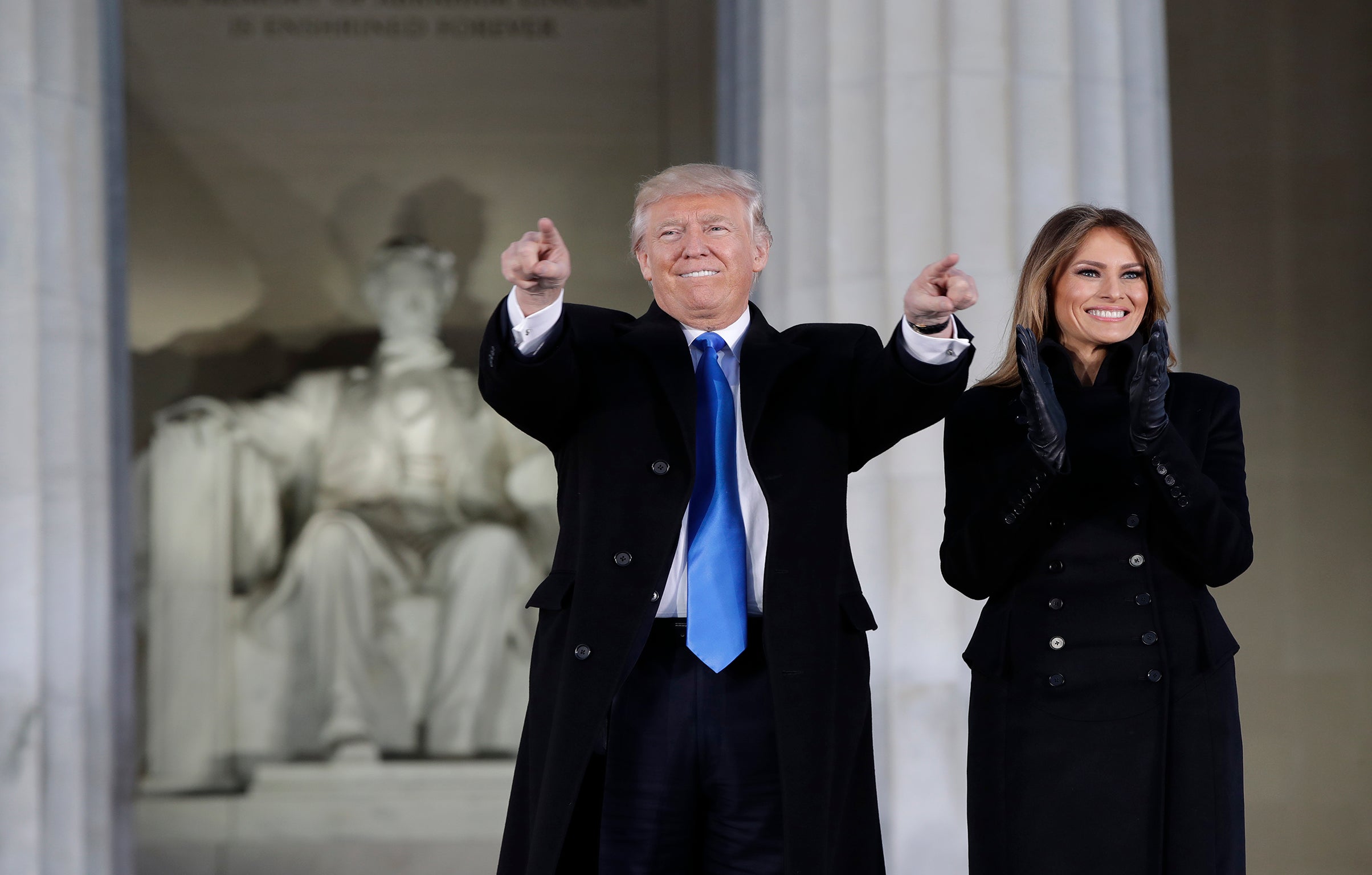 President-elect Donald Trump and his wife Melania Trump arrive at a pre-inauguration "Make America Great Again! Welcome Celebration"