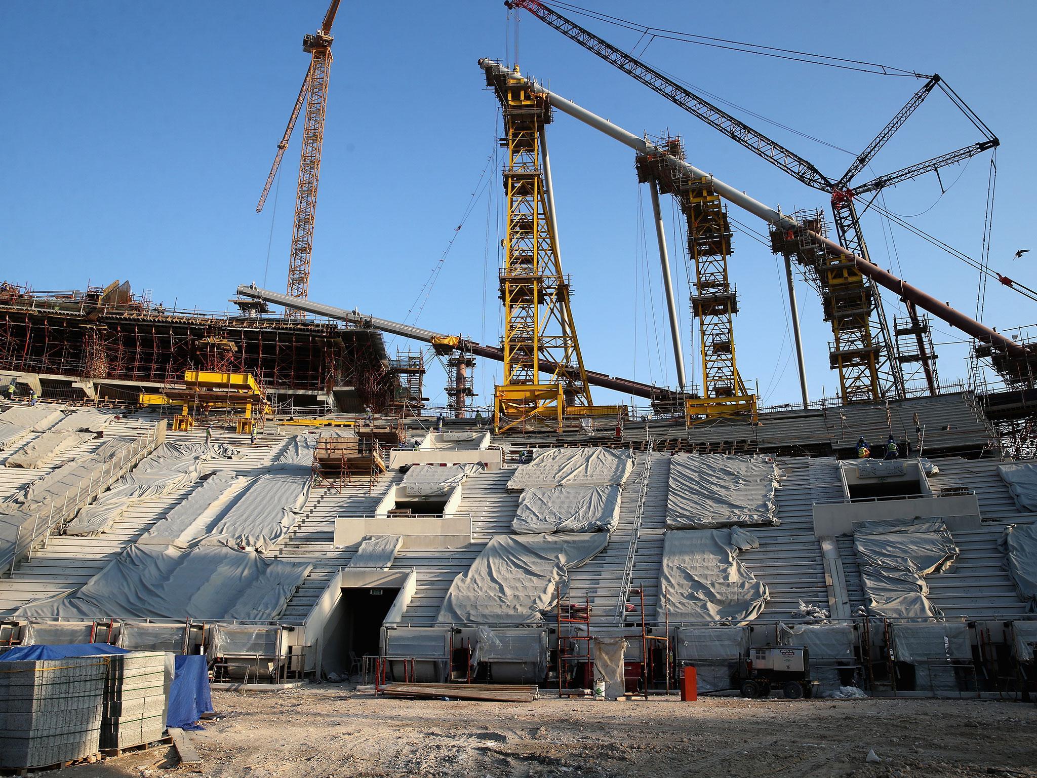 Construction works at the Khalifa International Stadium in Doha, Qatar