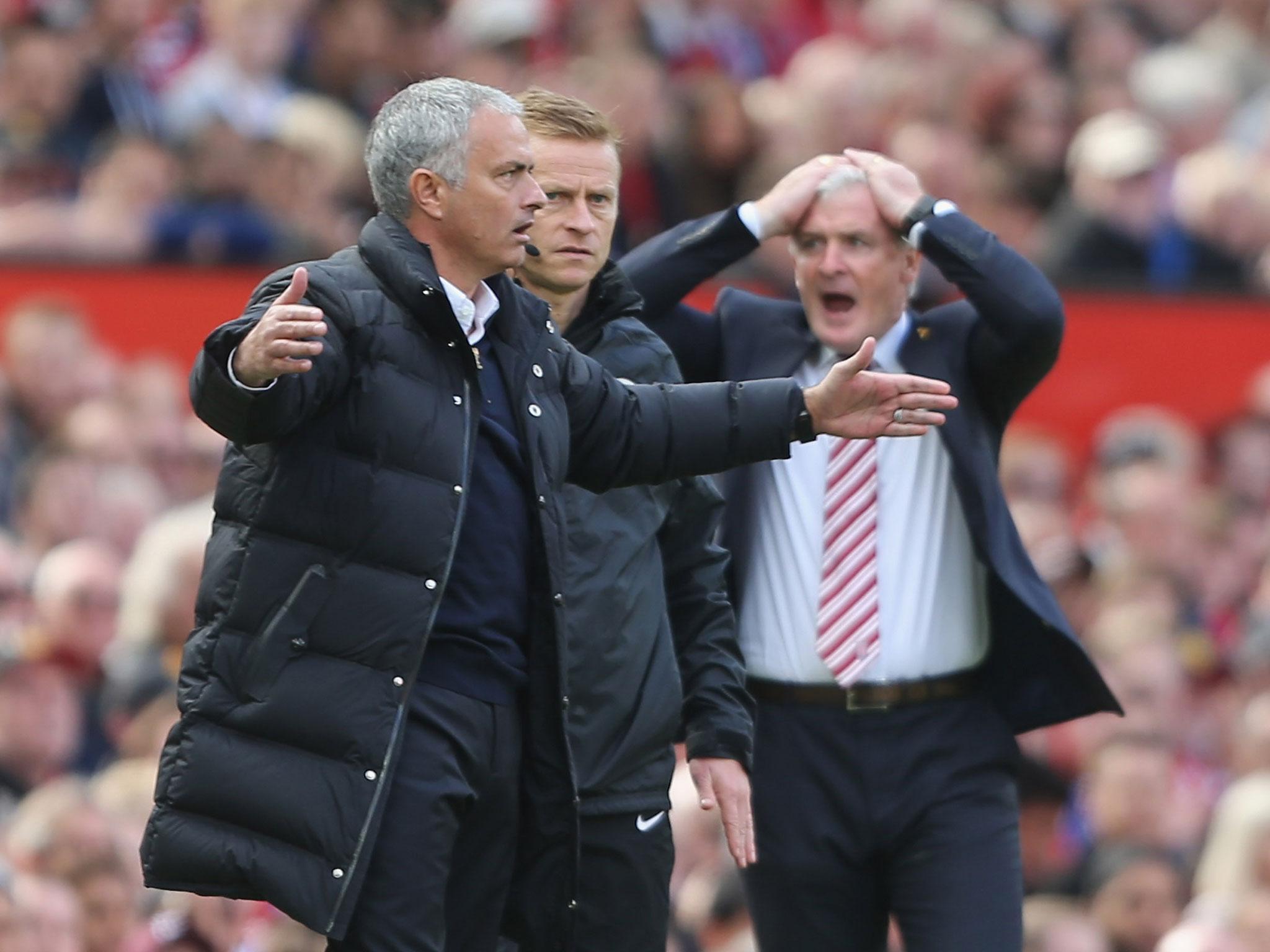 No way Jose! Both managers react on the touchline during the return match at Old Trafford