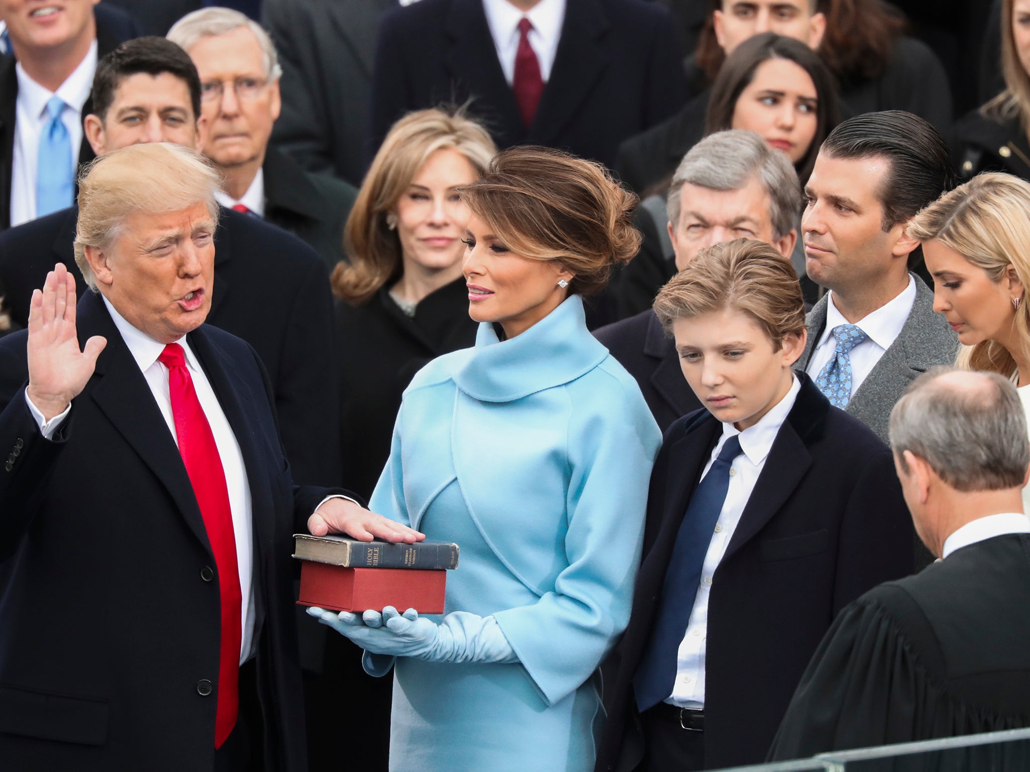 Donald Trump being sworn in as the 45th president of the United States