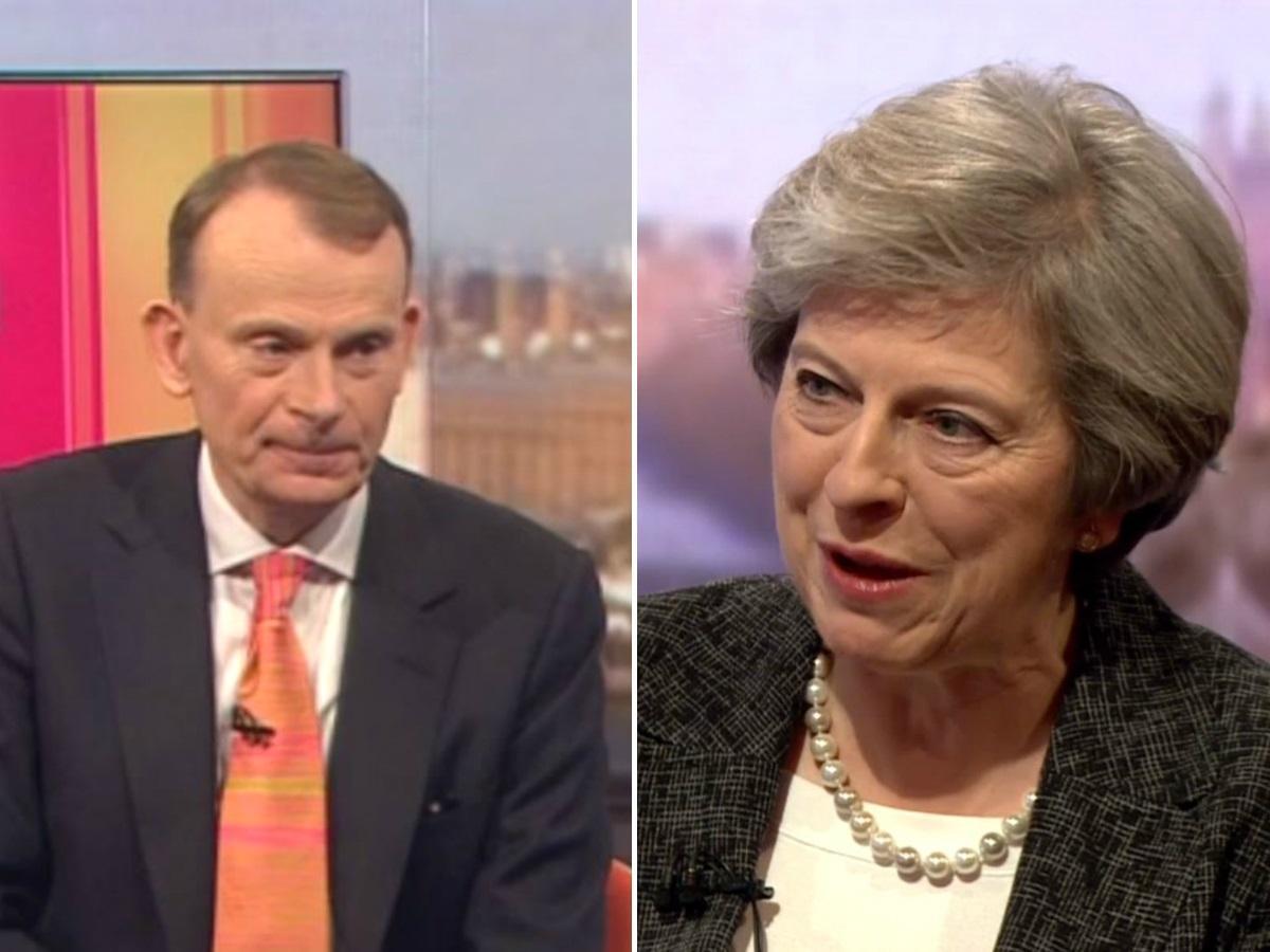 Andrew Marr reacts as Theresa May evades his question (BBC)